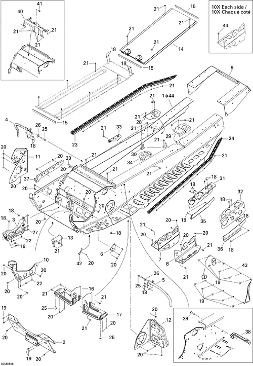 Fits 2008 Ski-Doo Summit Adrenaline 600HO SDI REAR CAP, OEM Part # 518324965 - schematic diagram
