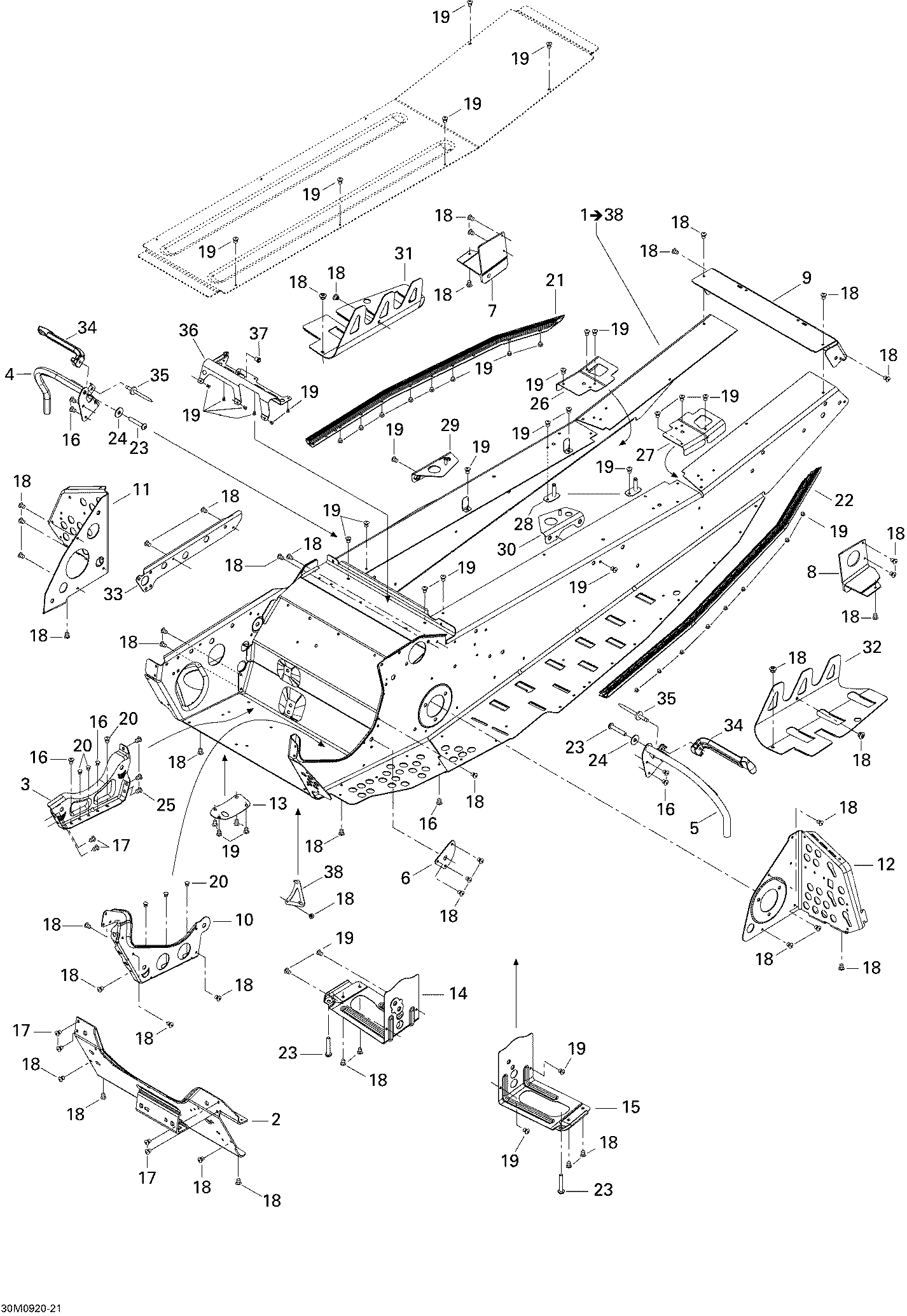 Fits 2008-2009 Ski-Doo MX Z 550X / GSX 550F REAR CAP, OEM Part # 518325169 - schematic diagram