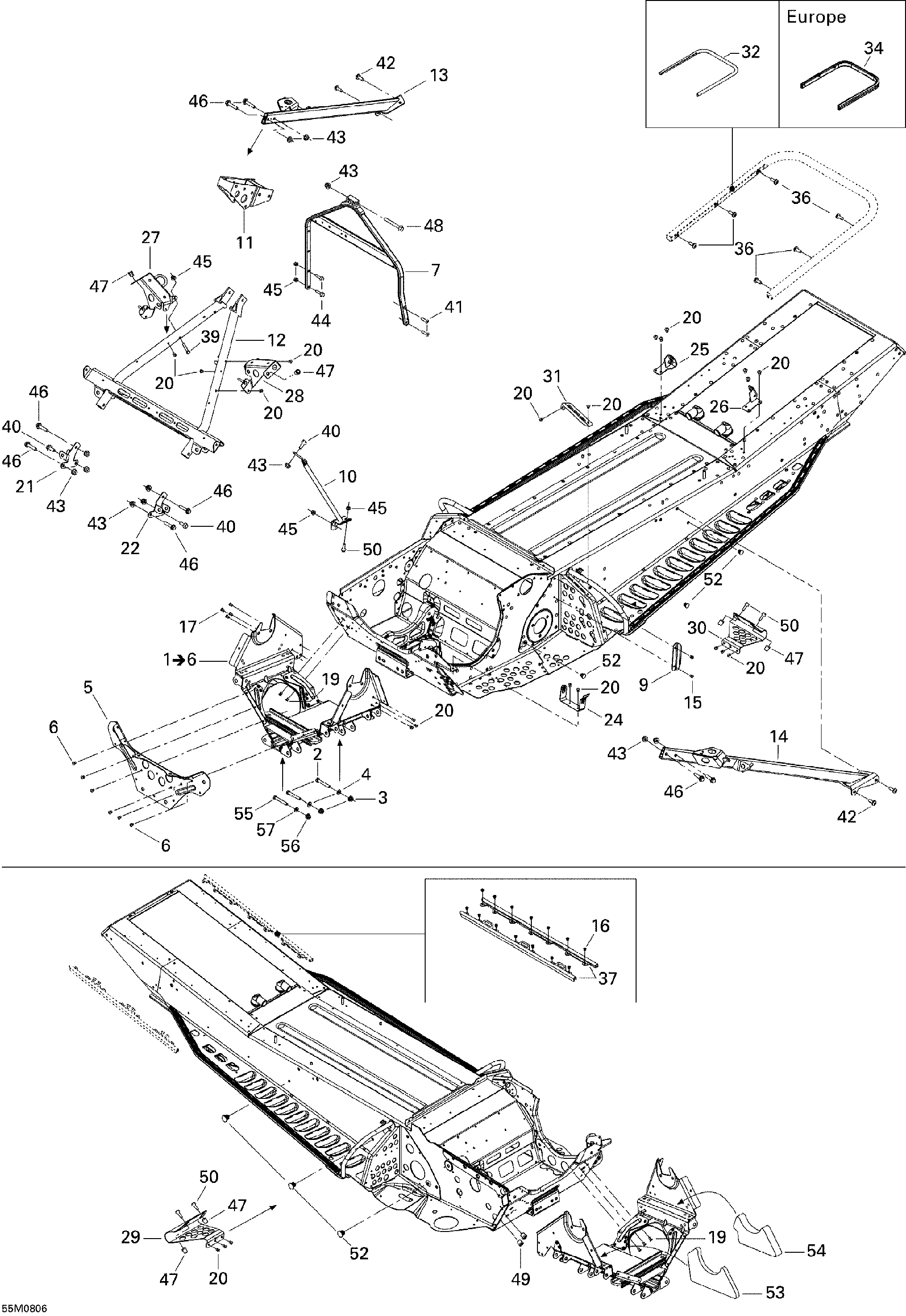 Fits 2008 Ski-Doo Summit Adrenaline 600HO SDI REAR Bumper, OEM Part # 518325228 - schematic diagram