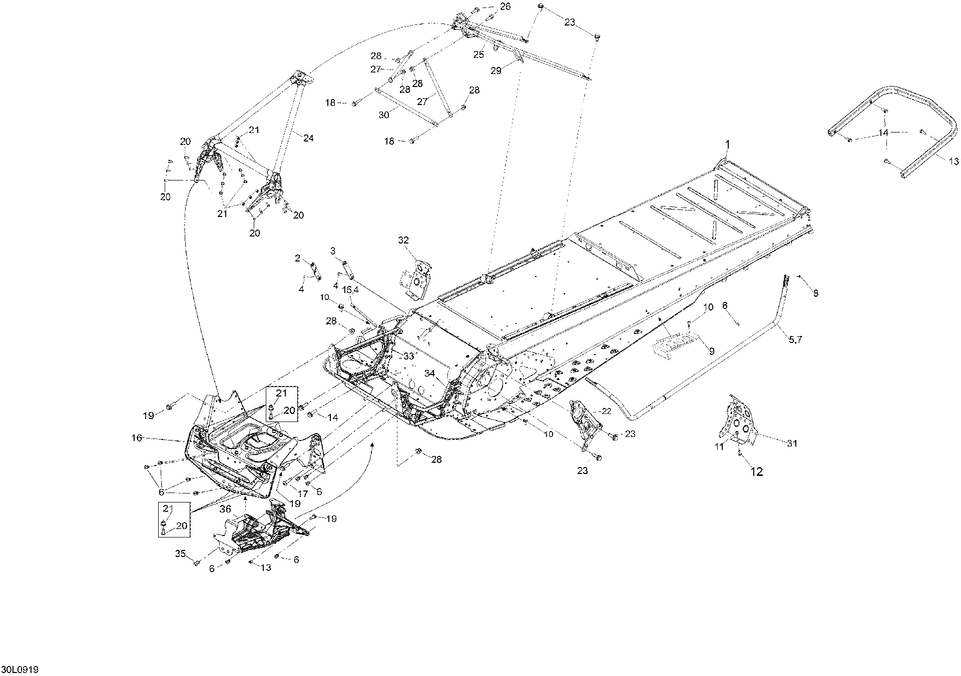 Fits 2009 Ski-Doo Expedition TUV 600 H.O. SDI REV-XU TOE HOOK LH, OEM Part # 518325528 - schematic diagram