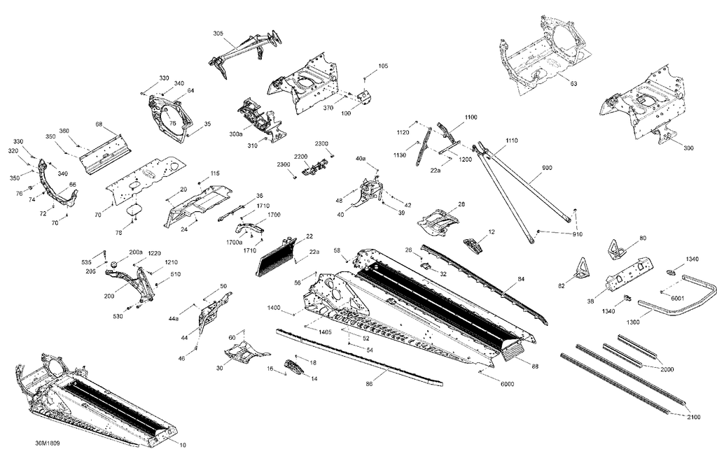Fits 2010-2018 Ski-Doo 6- RENEGADE 900 ACE / 7- RENEGADE 4-TEC REAR Bumper, Black, OEM Part # 518326414 - schematic diagram