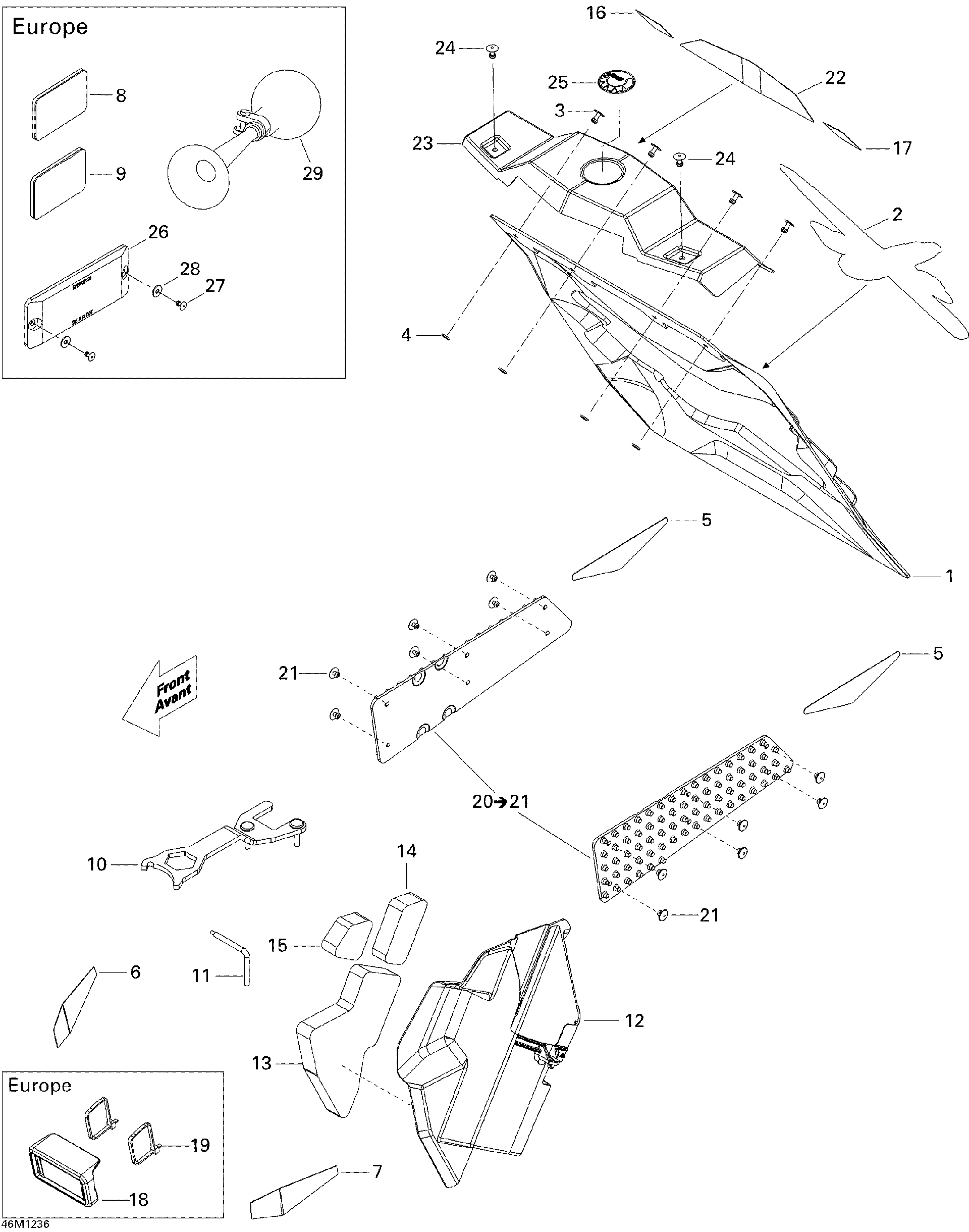 Fits 2008-2012 Ski-Doo MX Z X 600RS / GSX Fan REAR Reflector RED, OEM Part # 520000237 - schematic diagram