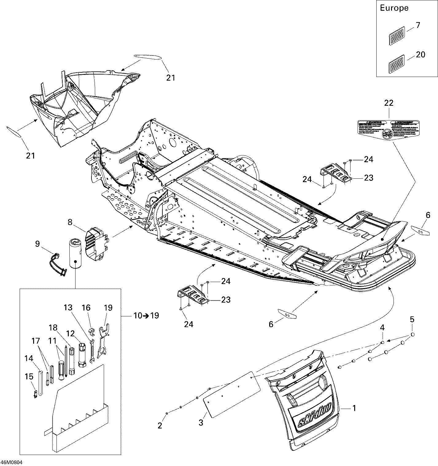 Fits 2008-2009 Ski-Doo GTX Fan / Summit Fan REAR Reflector, OEM Part # 520000382 - schematic diagram