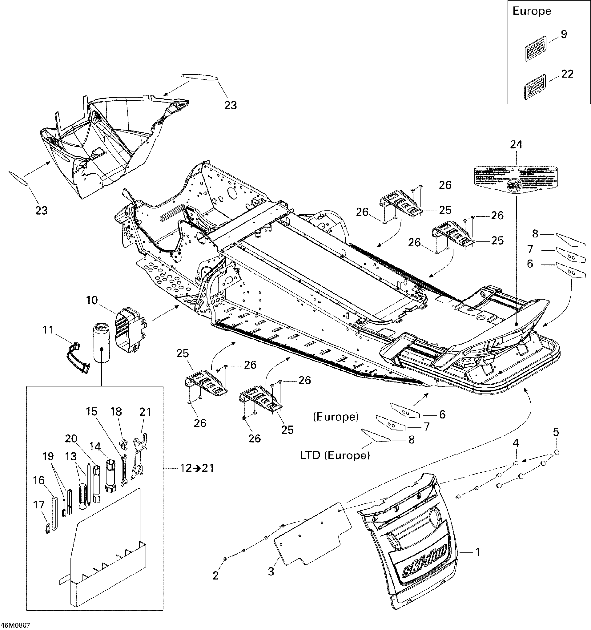 Fits 2008 Ski-Doo GTX LTD 600 HO SDI / GTX SPORT 500SS SNOW Guard Reinforcement, OEM Part # 520000488 - schematic diagram