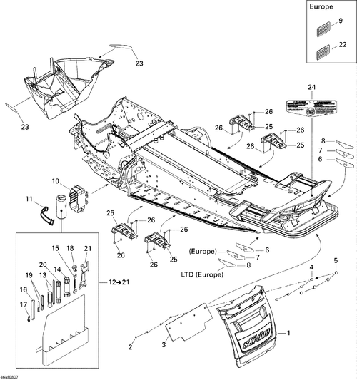 Fits 2008 Ski-Doo GTX LTD 600 HO SDI / GTX SPORT 500SS SNOW Guard Reinforcement, OEM Part # 520000488 - schematic diagram