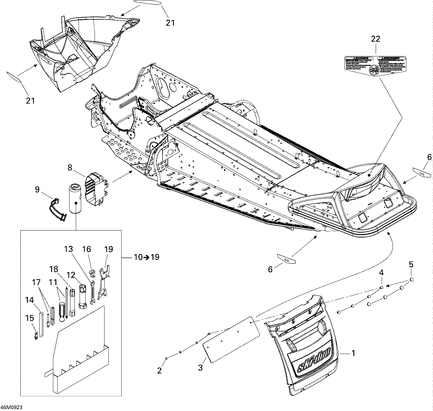 Fits 2008-2009 Ski-Doo Summit Fan / Summit 550F SNOW Guard, OEM Part # 520000599 - schematic diagram