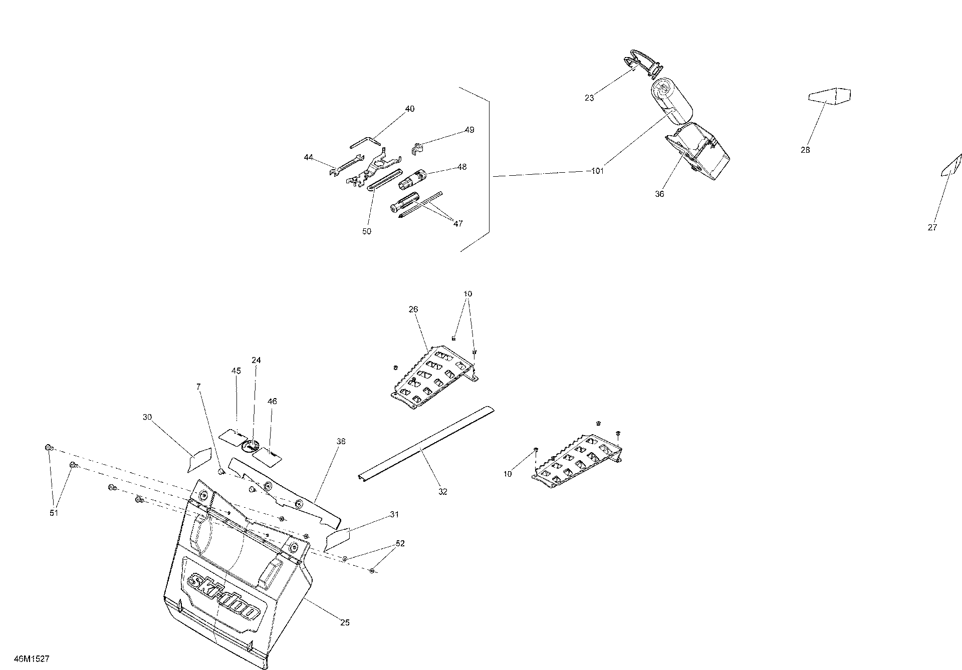 Schematic diagram for Fits 2010-2015 Ski-Doo Grand Touring Sport 550F XP137 / GRAND TOURING SPORT 550F XP Esthetic Plate, OEM Part # 520000953