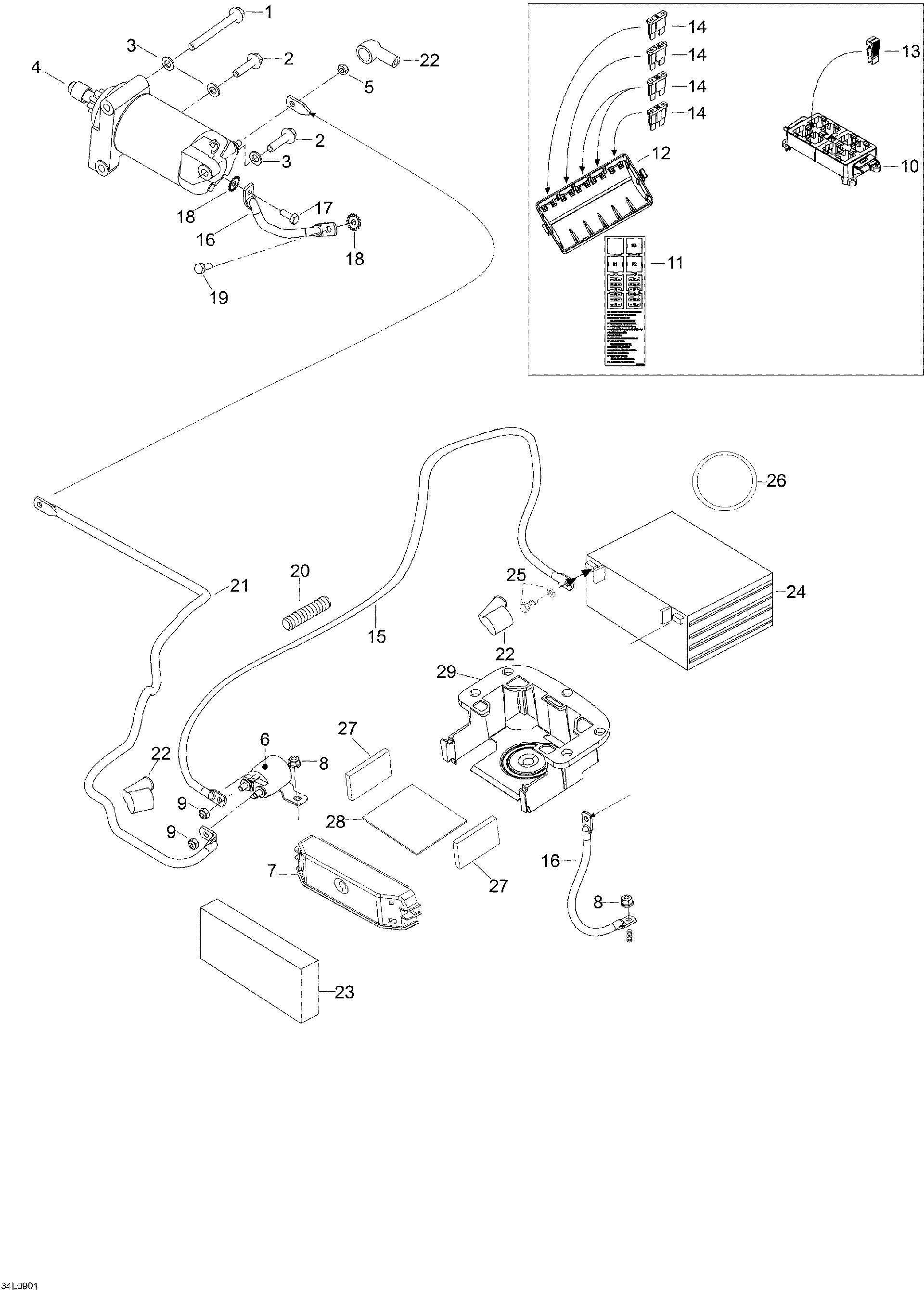 Fits 2009 Ski-Doo Skandic SUV 600 Europe Battery Cable Battery SOLE, OEM Part # 5348359 - schematic diagram