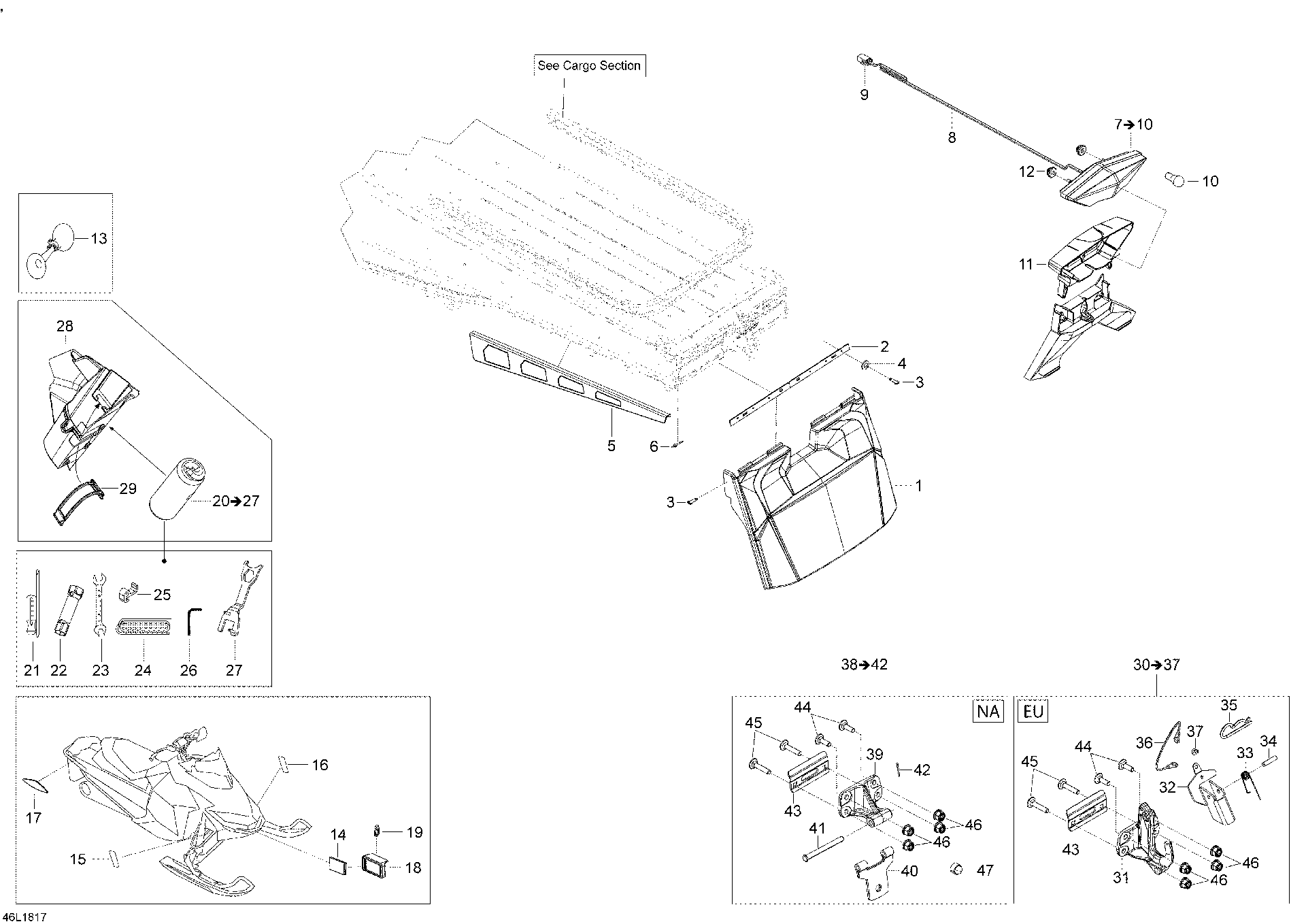 Fits 2008-2018 Ski-Doo 1- SKANDIC 550F / 2- SKANDIC 600HO E-TEC Pin, Retainer, OEM Part # 560309200 - schematic diagram