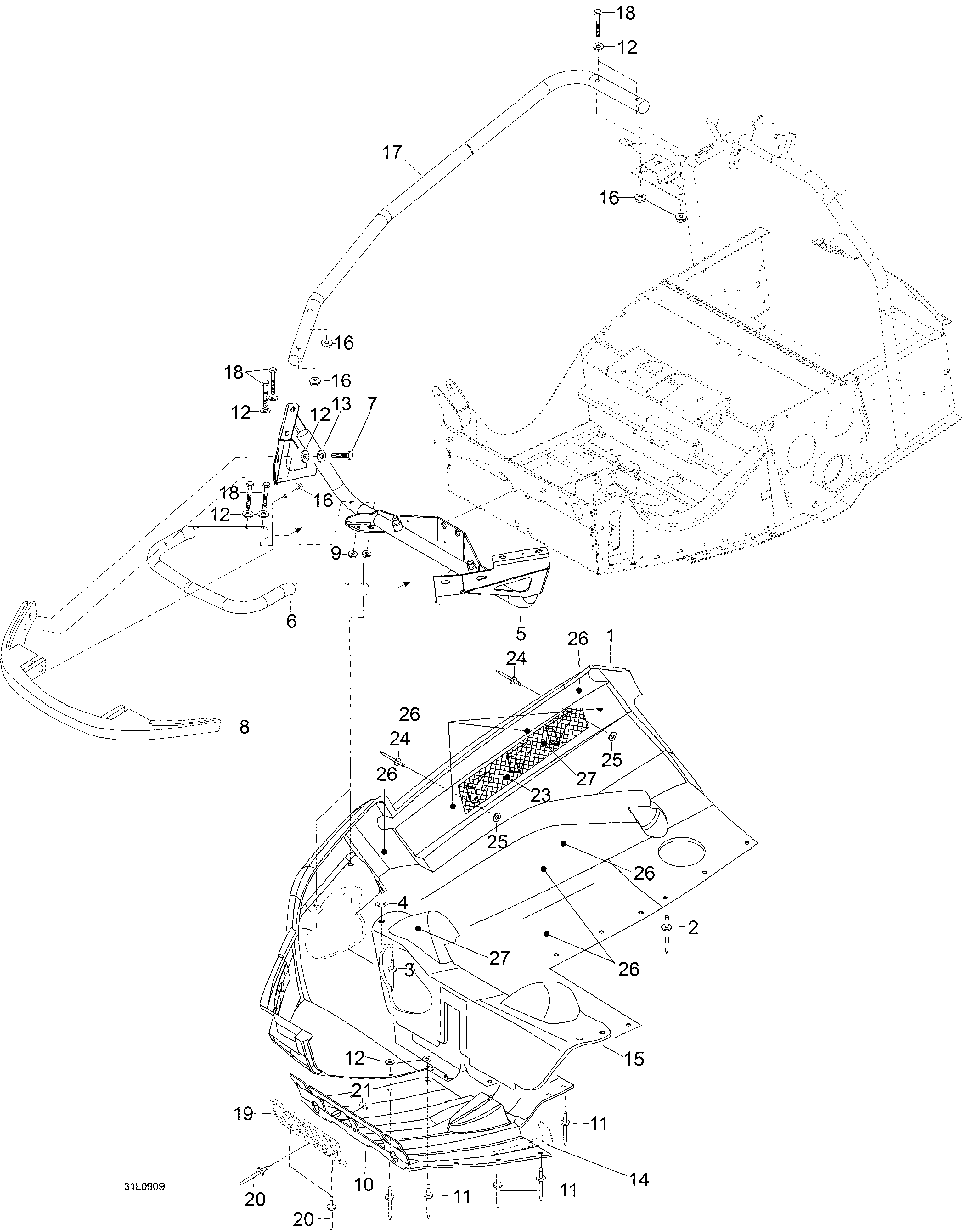 Fits 2008-2009 Ski-Doo Expedition TUV V800 4-TEC / Expedition TUV V800 Bottom PAN ASM RH, OEM Part # 605155340 - schematic diagram