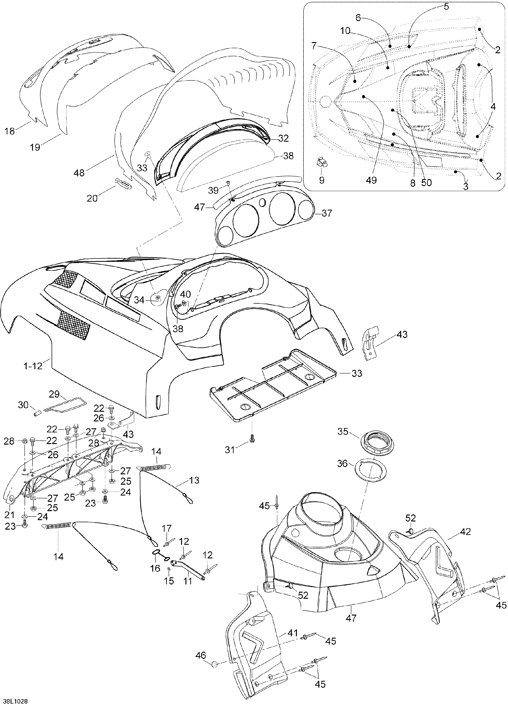 Fits 2010 Ski-Doo Skandic WT 600 MAIN Console, OEM Part # 605251076 - schematic diagram
