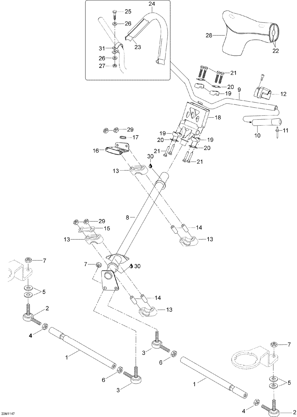 Fits 2008-2012 Ski-Doo Skandic SWT V800 YetiII / Skandic WT 550F YetiII Steering Cover, OEM Part # 605254571 - schematic diagram