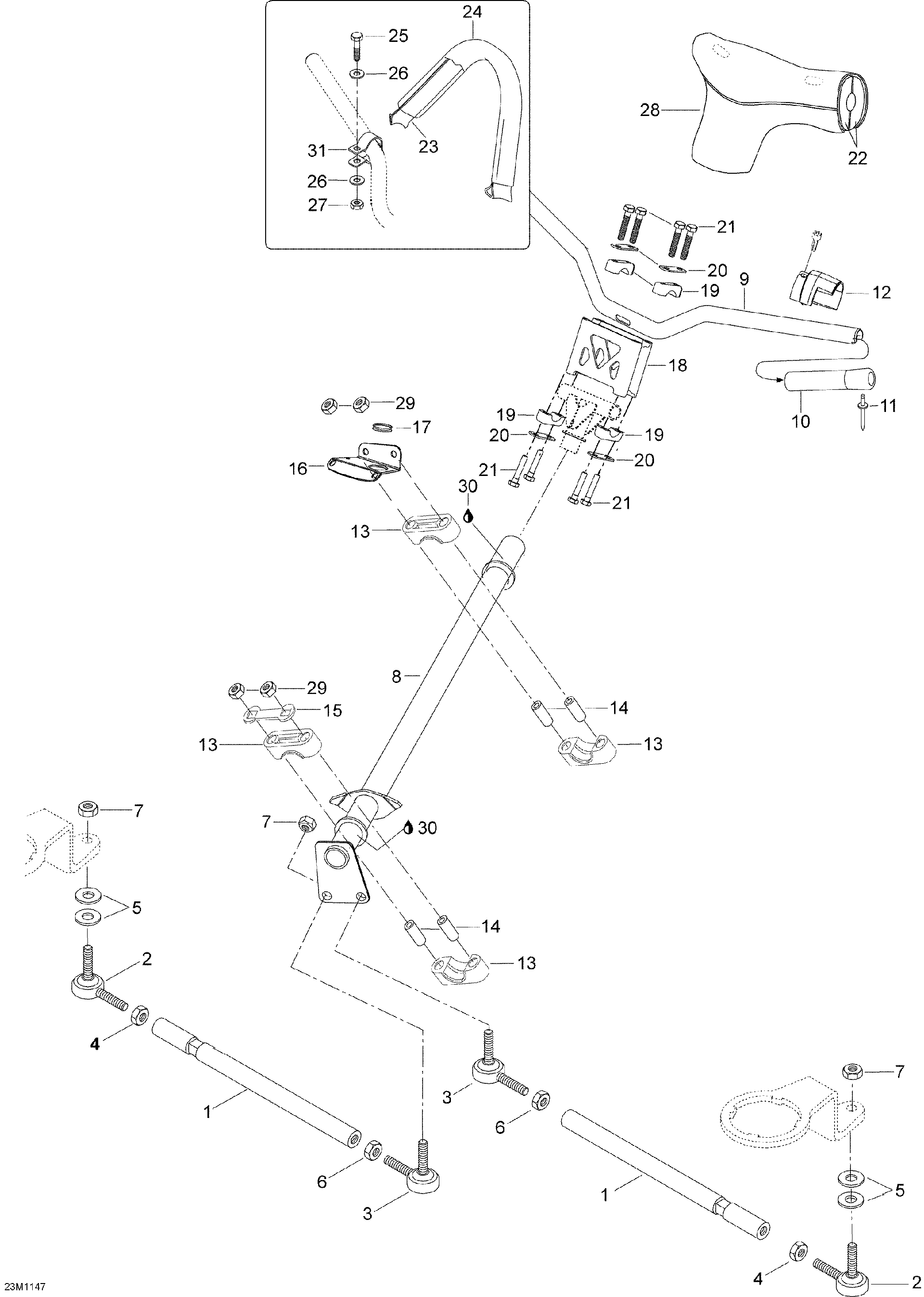 Fits 2008-2012 Ski-Doo Skandic SWT V800 YetiII / Skandic WT 550F YetiII Steering Cover, OEM Part # 605254571 - schematic diagram