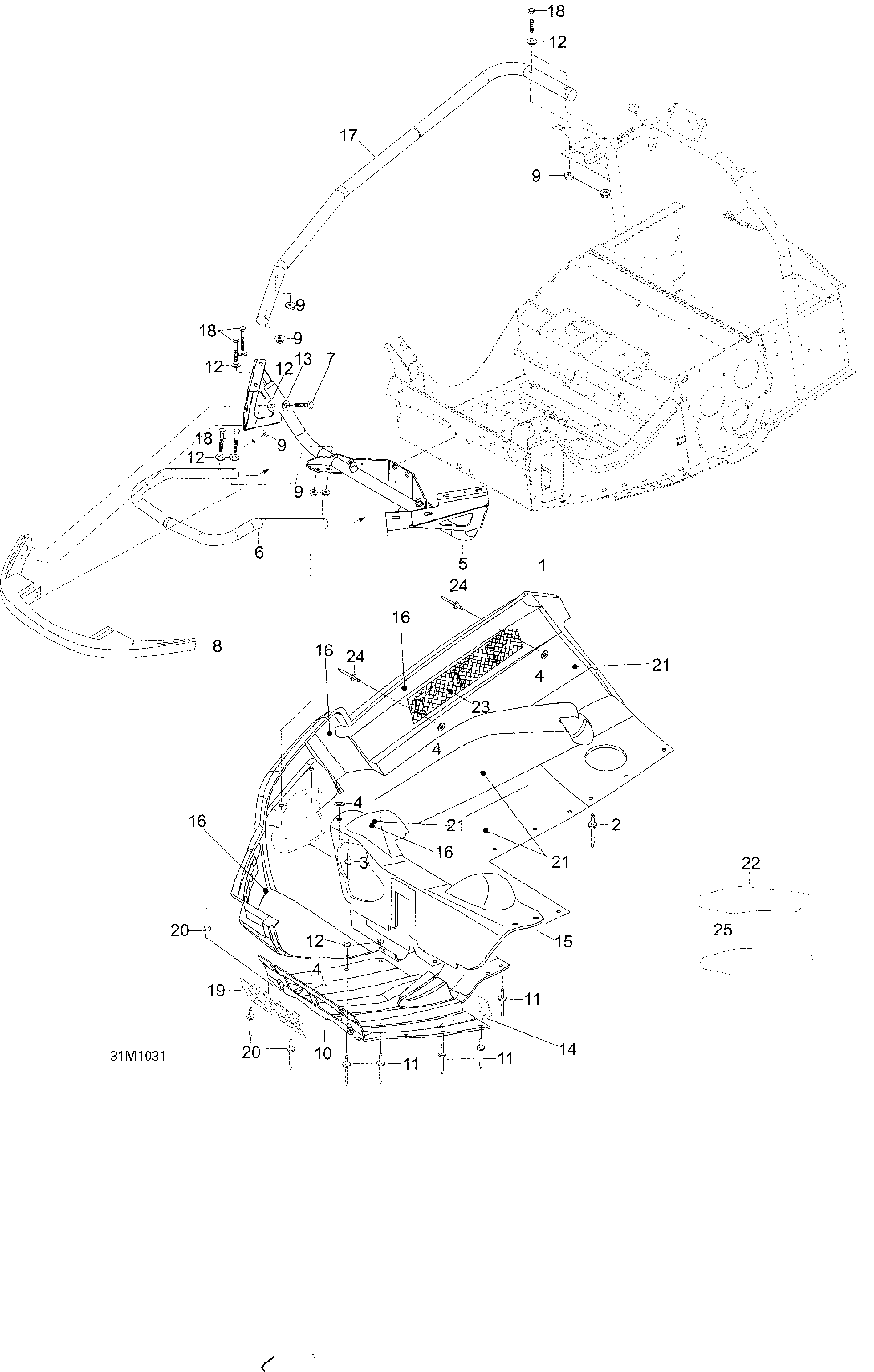Fits 2008-2010 Ski-Doo Skandic SUV 550F / Expedition TUV 600 H.O. SDI SIDE Bumper, OEM Part # 605255395 - schematic diagram