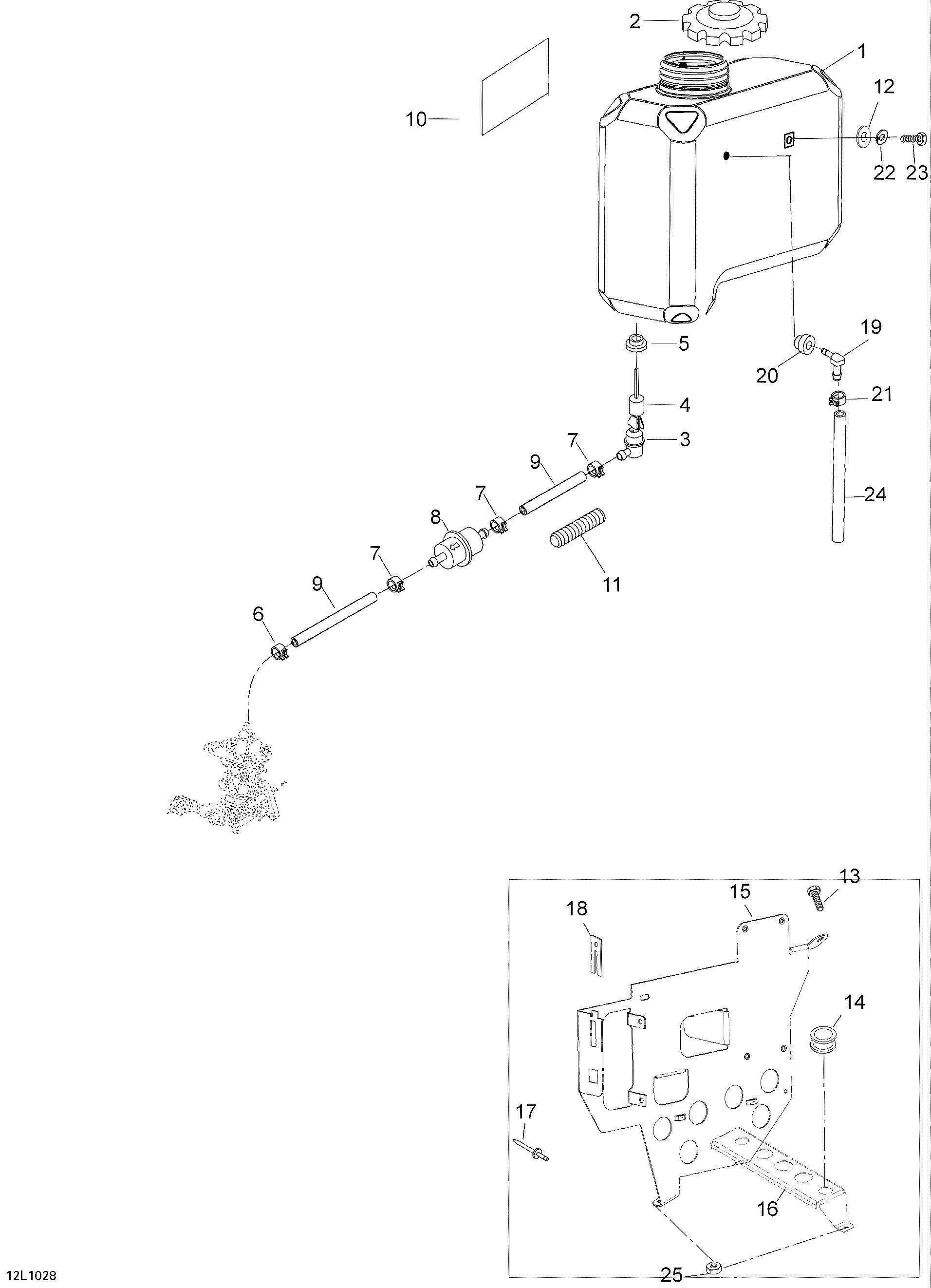 Fits 2008-2010 Ski-Doo Skandic WT 600 / Skandic SUV 600 Europe Reservoir Support, OEM Part # 605255412 - schematic diagram