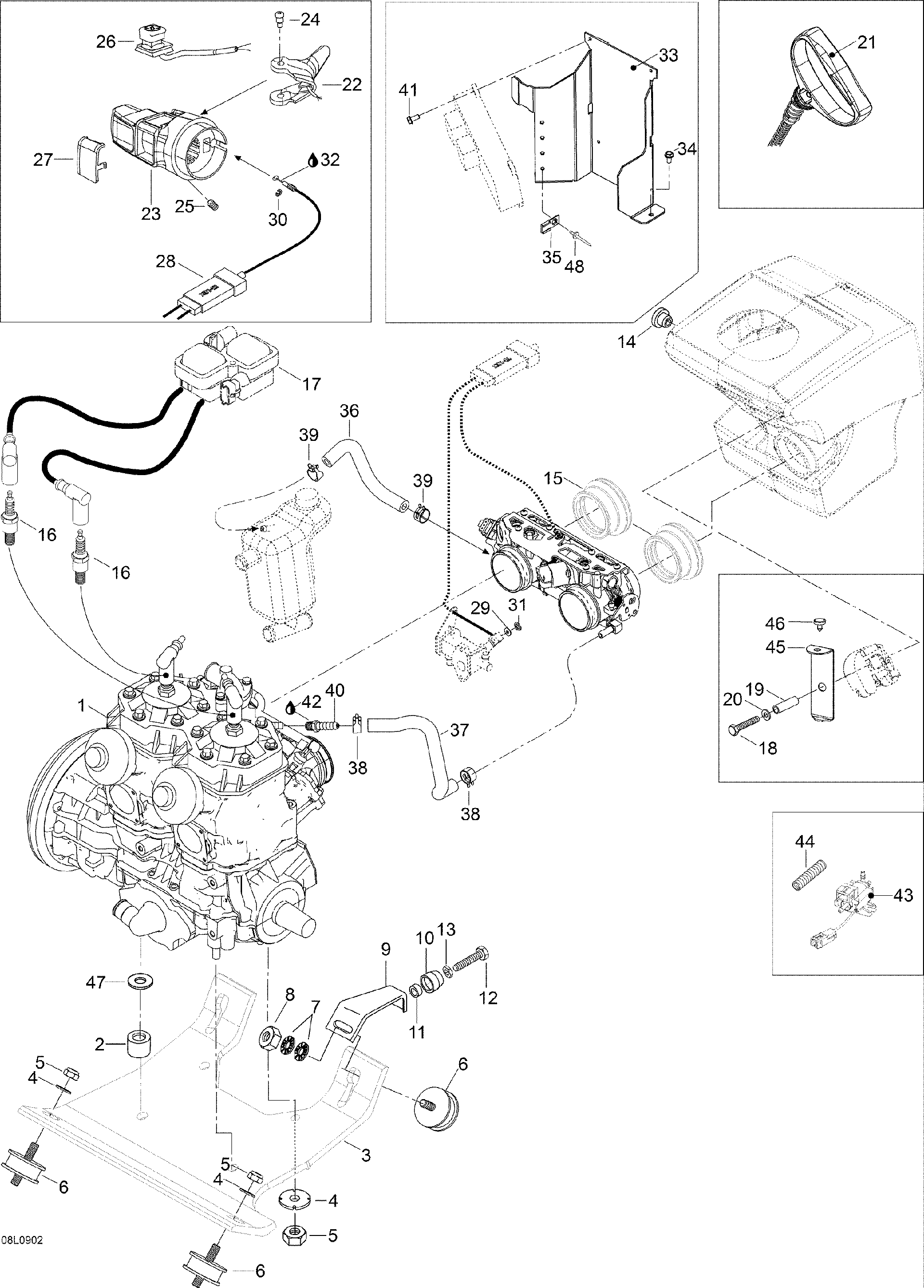 Fits 2008-2009 Ski-Doo Expedition TUV 600 H.O. SDI / Skandic SUV 600HO SDI Support HOOD, OEM Part # 605352895 - schematic diagram