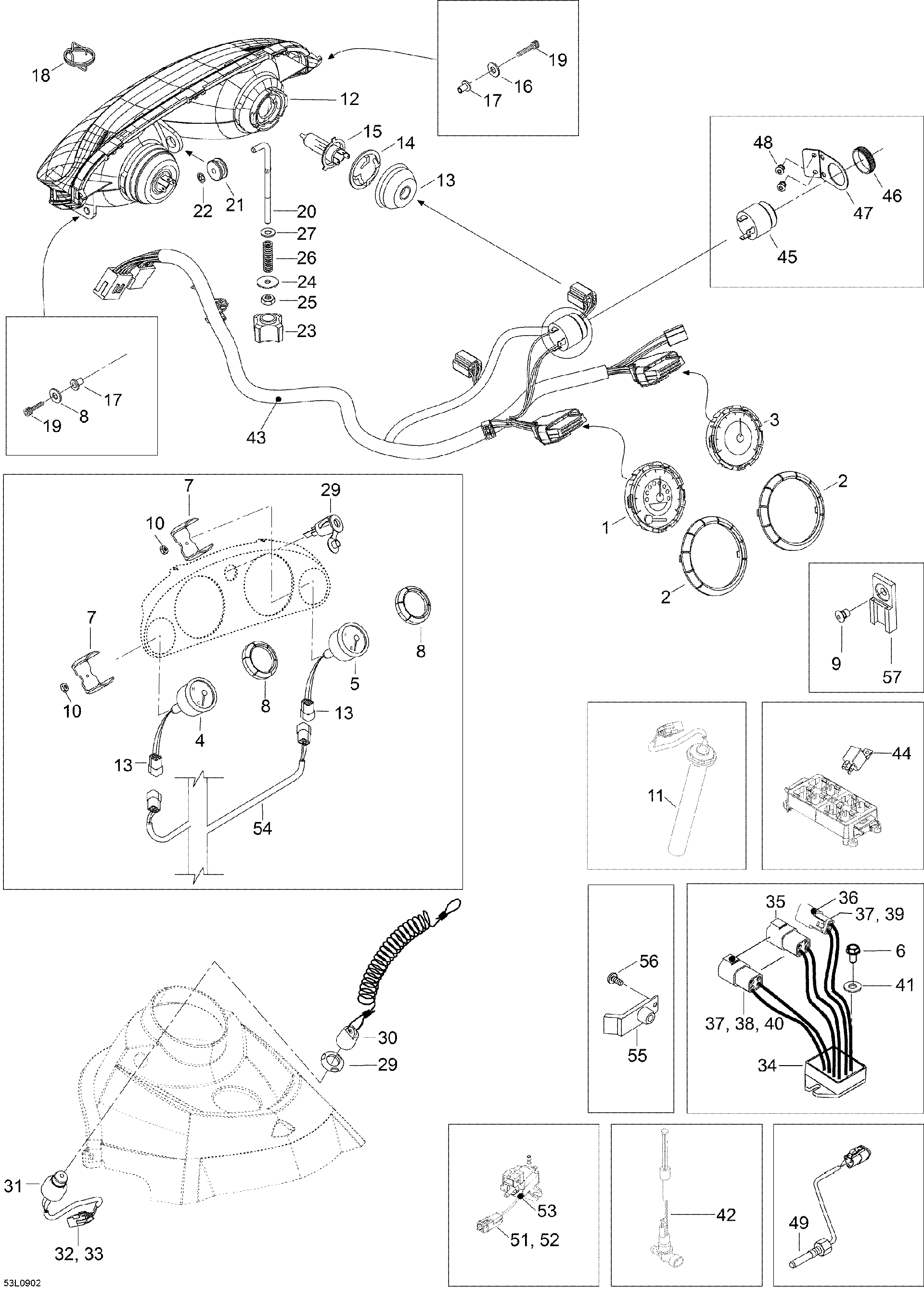 Fits 2008-2009 Ski-Doo Expedition TUV 600 H.O. SDI / Expedition TUV V800 4-TEC Harness ASM, OEM Part # 605354914 - schematic diagram