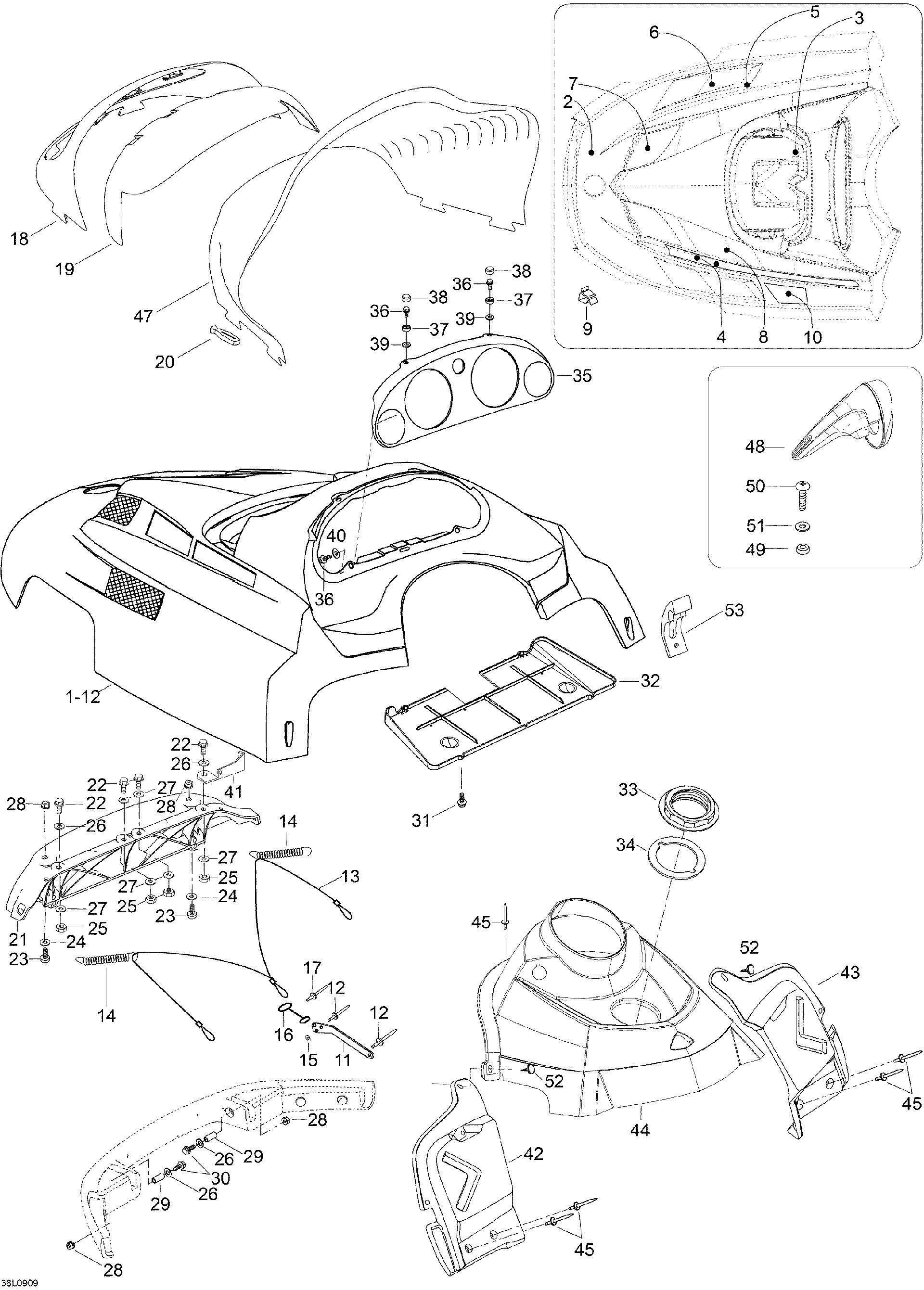 Fits 2008-2009 Ski-Doo Expedition TUV V800 4-TEC / Expedition TUV V800 Indicator Support, OEM Part # 605355363 - schematic diagram