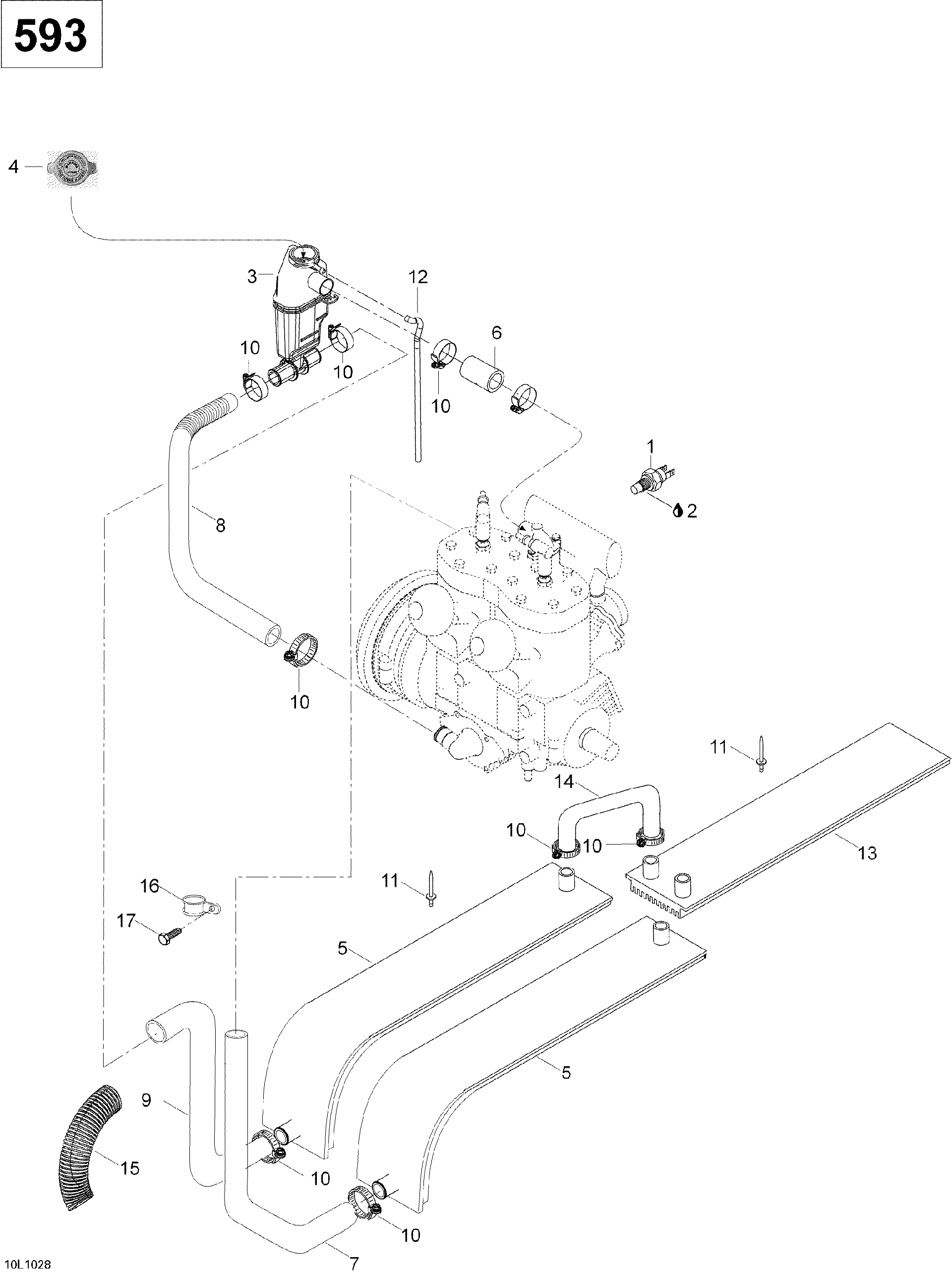 Fits 2009-2010 Ski-Doo Skandic WT 600 / Skandic SUV 600 Europe HOSE, OEM Part # 605355768 - schematic diagram
