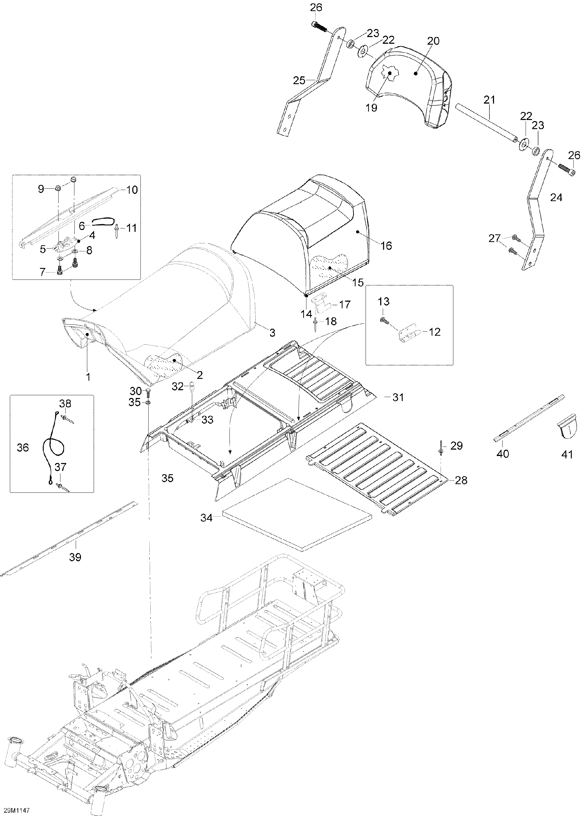Fits 2009-2012 Ski-Doo Skandic SWT V800 YetiII / Skandic WT 550F YetiII REAR SEAT Support, OEM Part # 605355816 - schematic diagram