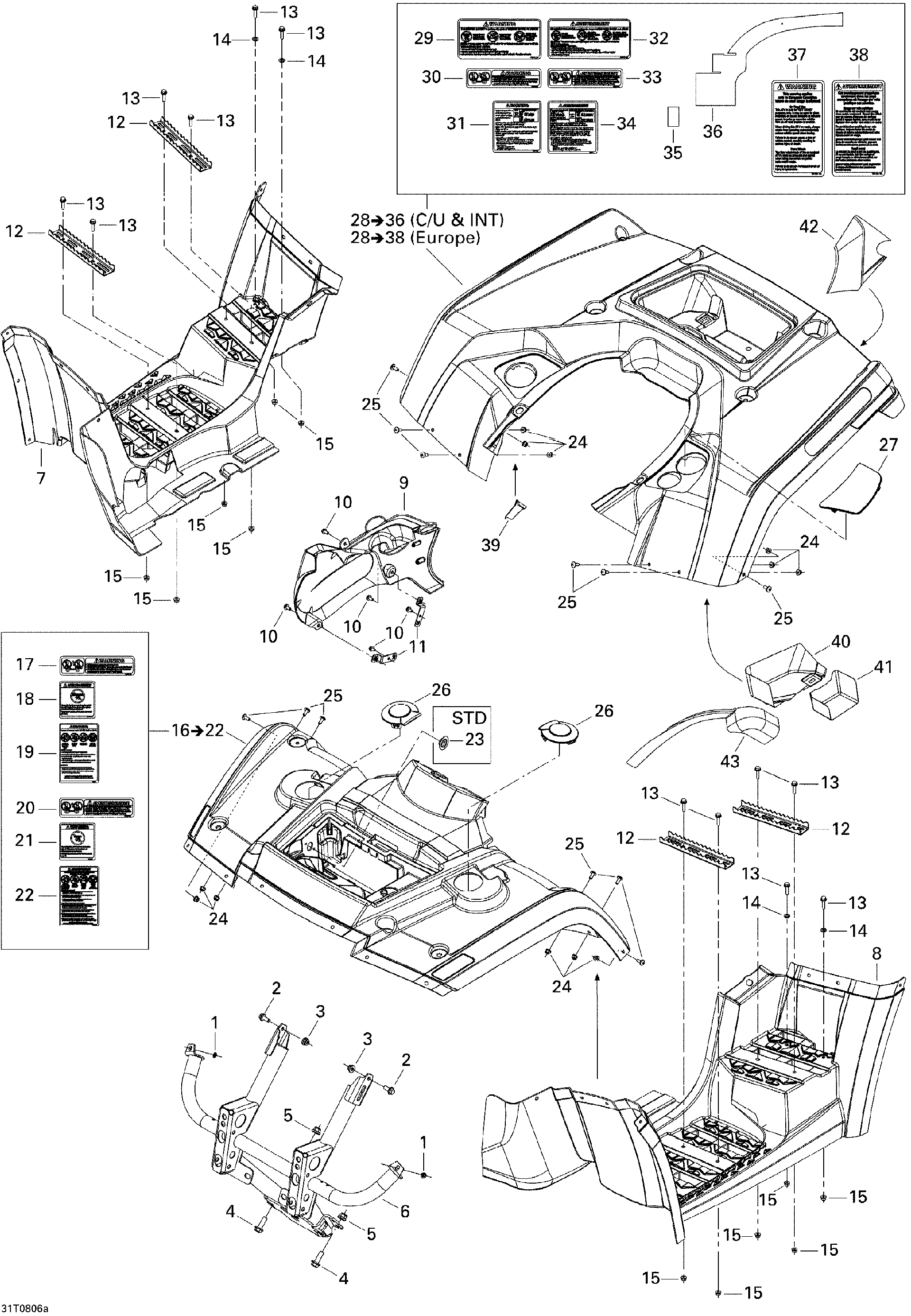 Fits 2007-2008 Can-Am Outlander MAX 400 EFI STD / Outlander MAX 400 EFI XT REAR Fender KIT Green, OEM Part # 703500561 - schematic diagram
