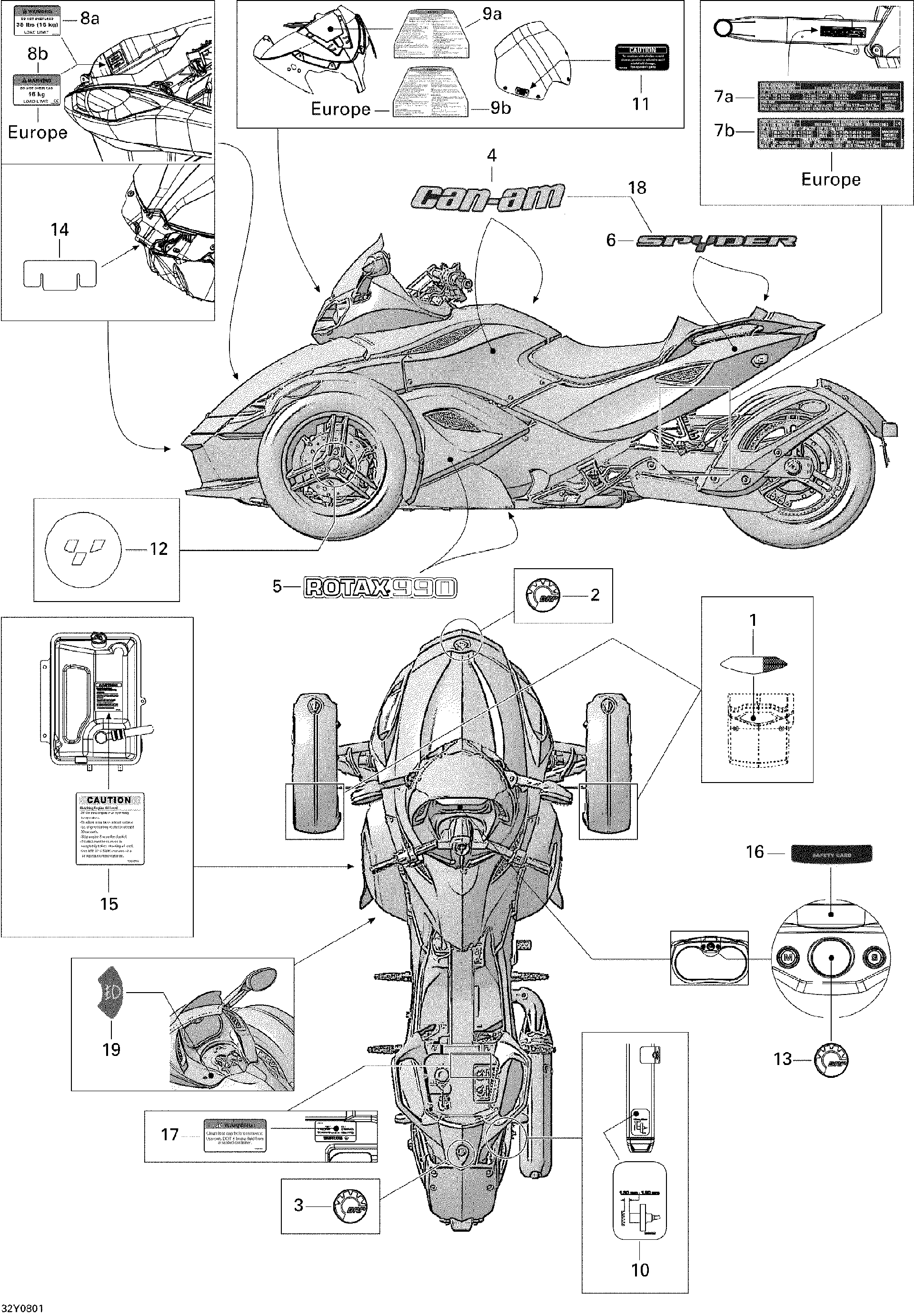 Fits 2008-2009 Can-Am Spyder GS Roadster with SE5 transmission Spyder Decal, OEM Part # 704901340 - schematic diagram