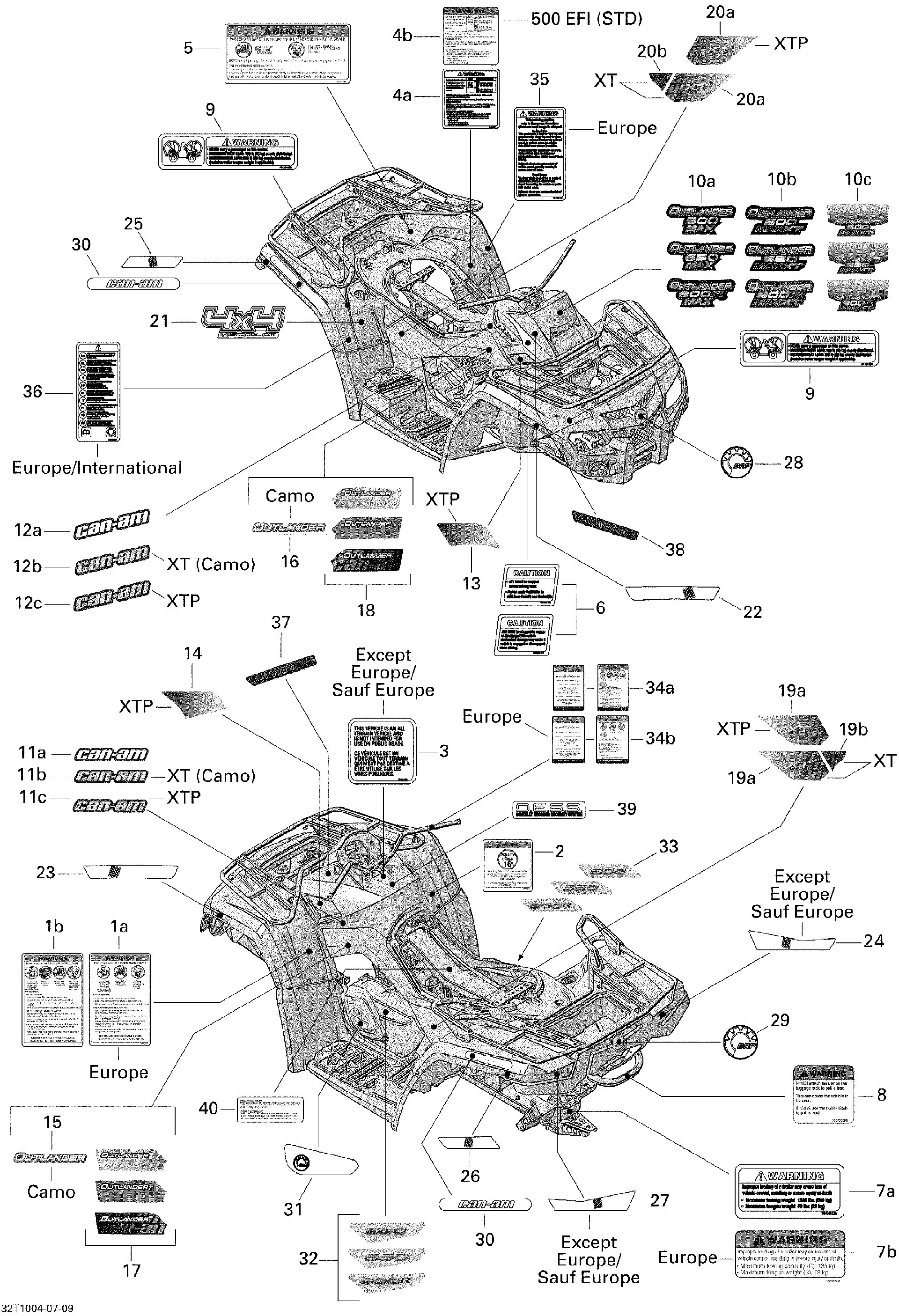 Fits 2009-2010 Can-Am Outlander Max 500 EFI / Outlander Max 500 EFI XT Console Decal 500 MAX XT, OEM Part # 704901562 - schematic diagram