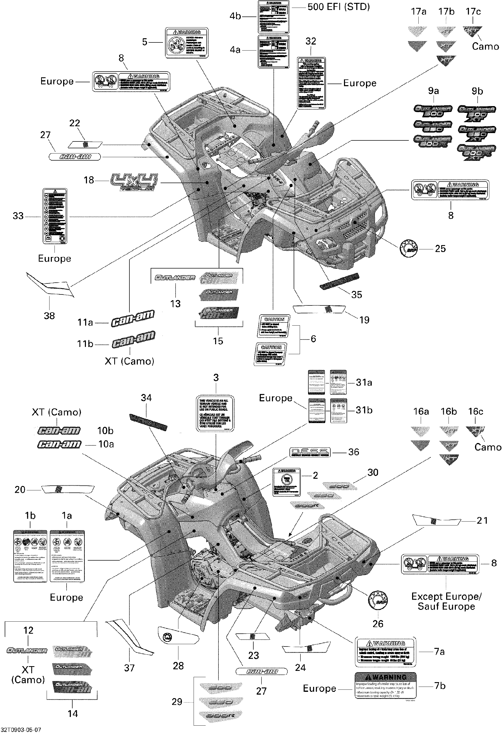 Fits 2009 Can-Am Outlander 500 EFI / Outlander 650 EFI LH SIDE Decal, OEM Part # 704901665 - schematic diagram