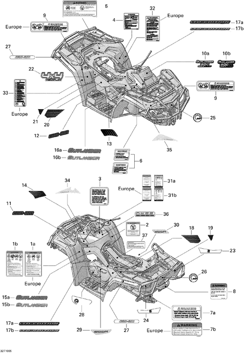 Fits 2009-2010 Can-Am Outlander Max 500 EFI Ltd / Outlander Max 800R EFI Ltd LH Console Decal, OEM Part # 704901695 - schematic diagram