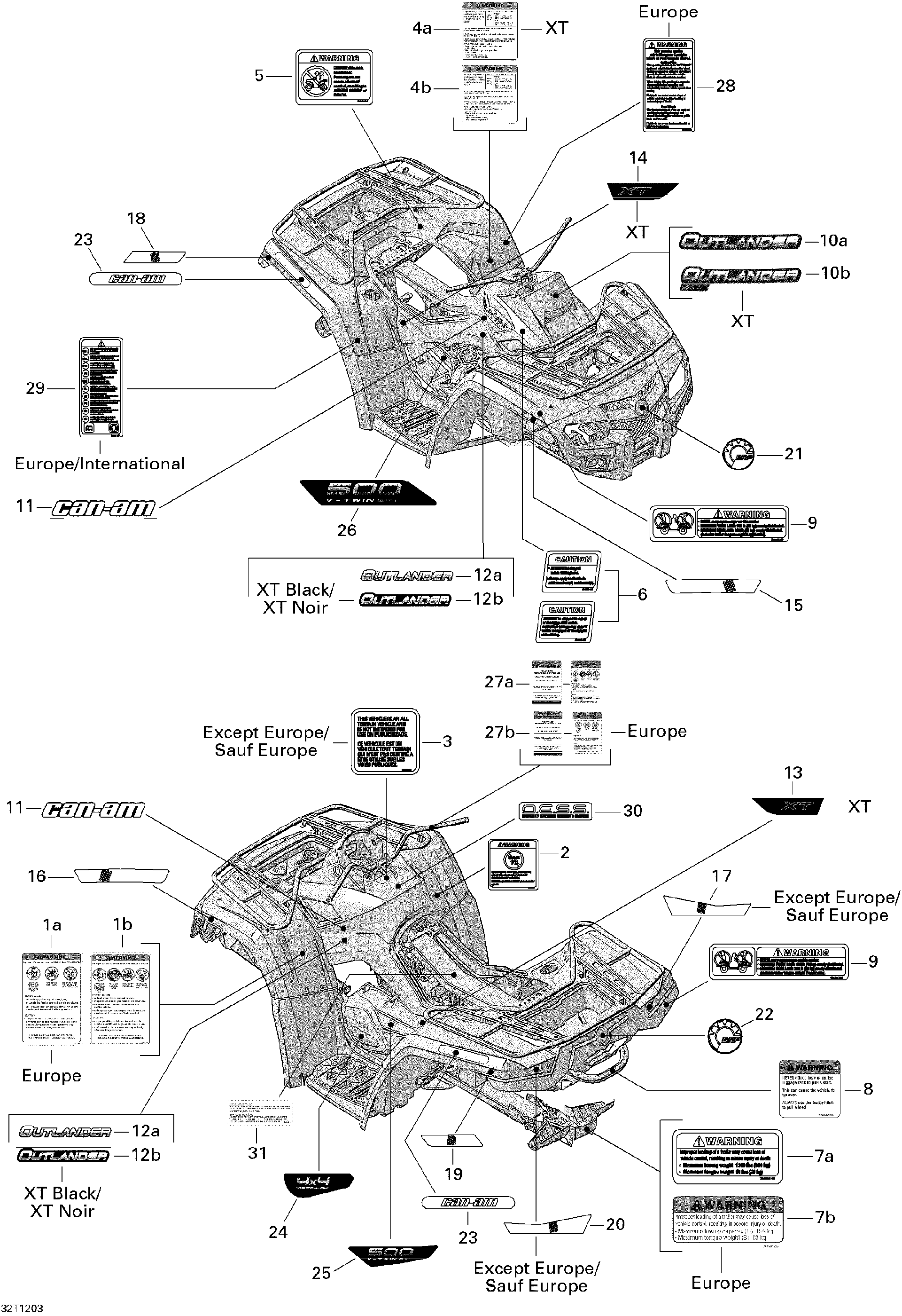 Fits 2011-2012 Can-Am Outlander 500EFI STD & XT / Outlander MAX 500EFI STD & XT RH Engine Cover Decal, OEM Part # 704902099 - schematic diagram