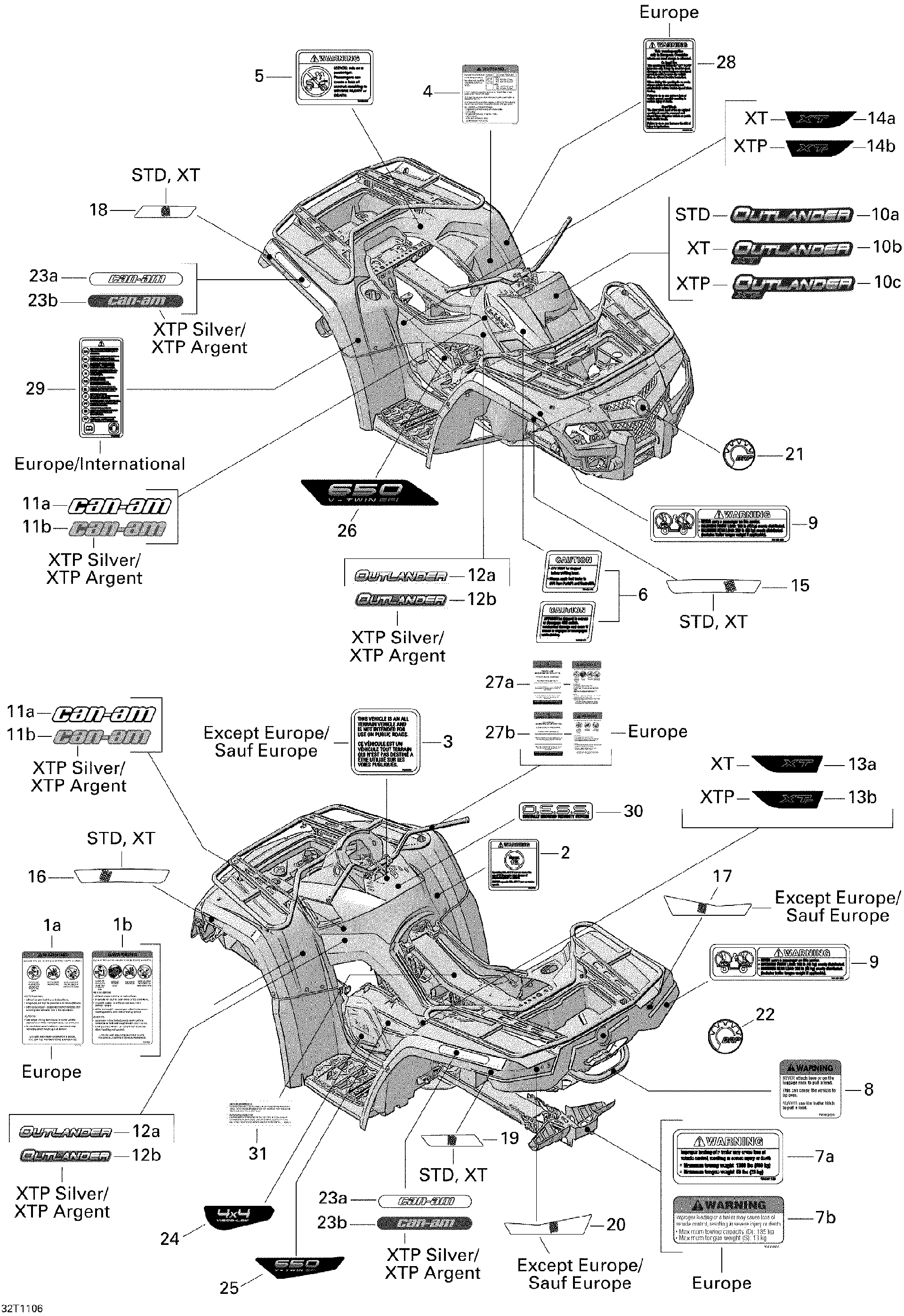 Fits 2011 Can-Am Outlander 650 EFI / Outlander 800R EFI LH SIDE Decal XTP, OEM Part # 704902230 - schematic diagram