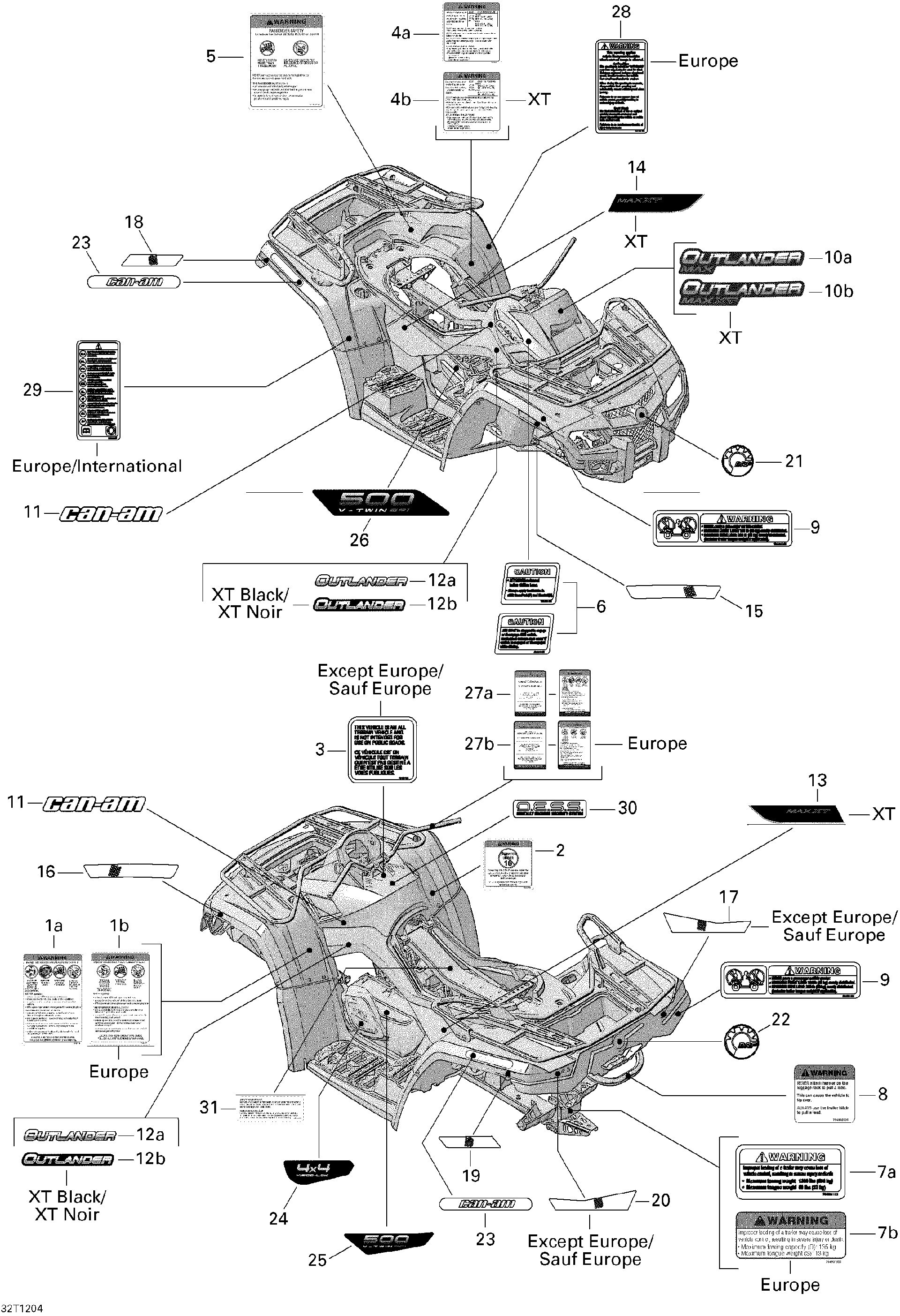 Fits 2011-2012 Can-Am Outlander MAX 500EFI STD & XT / Outlander MAX 650EFI STD Console Decal Outlander MA, OEM Part # 704902476 - schematic diagram