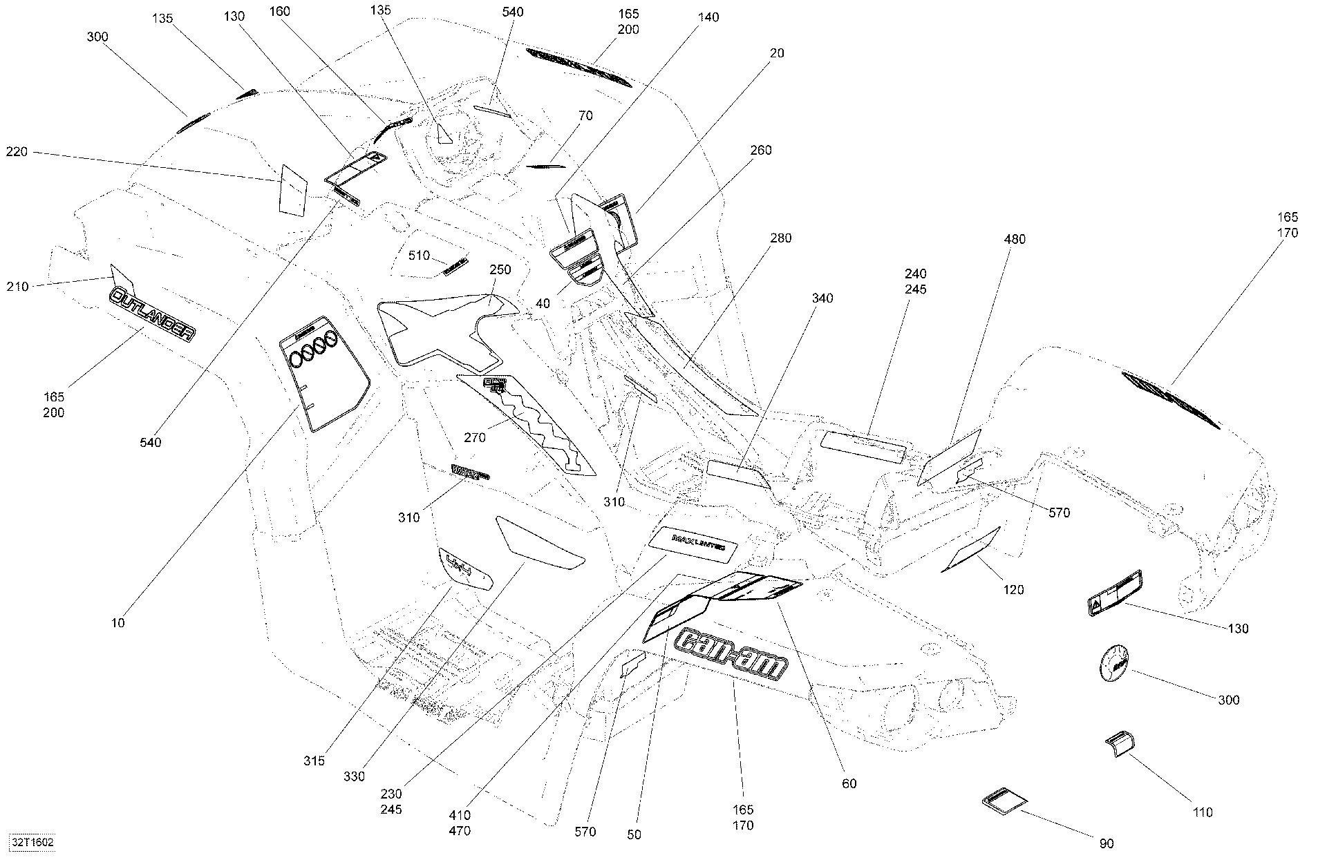 Fits 2015-2016 Can-Am 001 - Outlander - 570 EFI RH Decal, LTD, OEM Part # 704904337 - schematic diagram