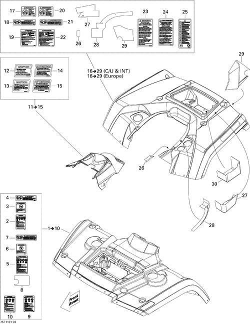 Fits 2007-2011 Can-Am Outlander 400 EFI / Outlander 500 EFI Reflective Sheet, OEM Part # 705002189 - schematic diagram