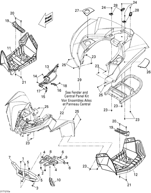 Fits 2007-2012 Can-Am Renagade 500EFI STD / Renegade 500 EFI Bumper Bracket Black, OEM Part # 705002520 - schematic diagram