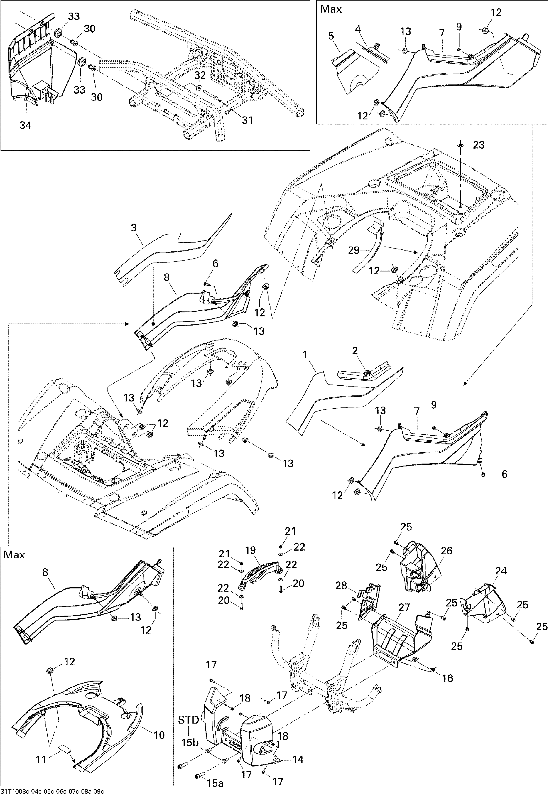 Fits 2010 Can-Am Outlander Max 500 EFI / Outlander Max 650 EFI LH Lateral Panel Green, OEM Part # 705002941 - schematic diagram