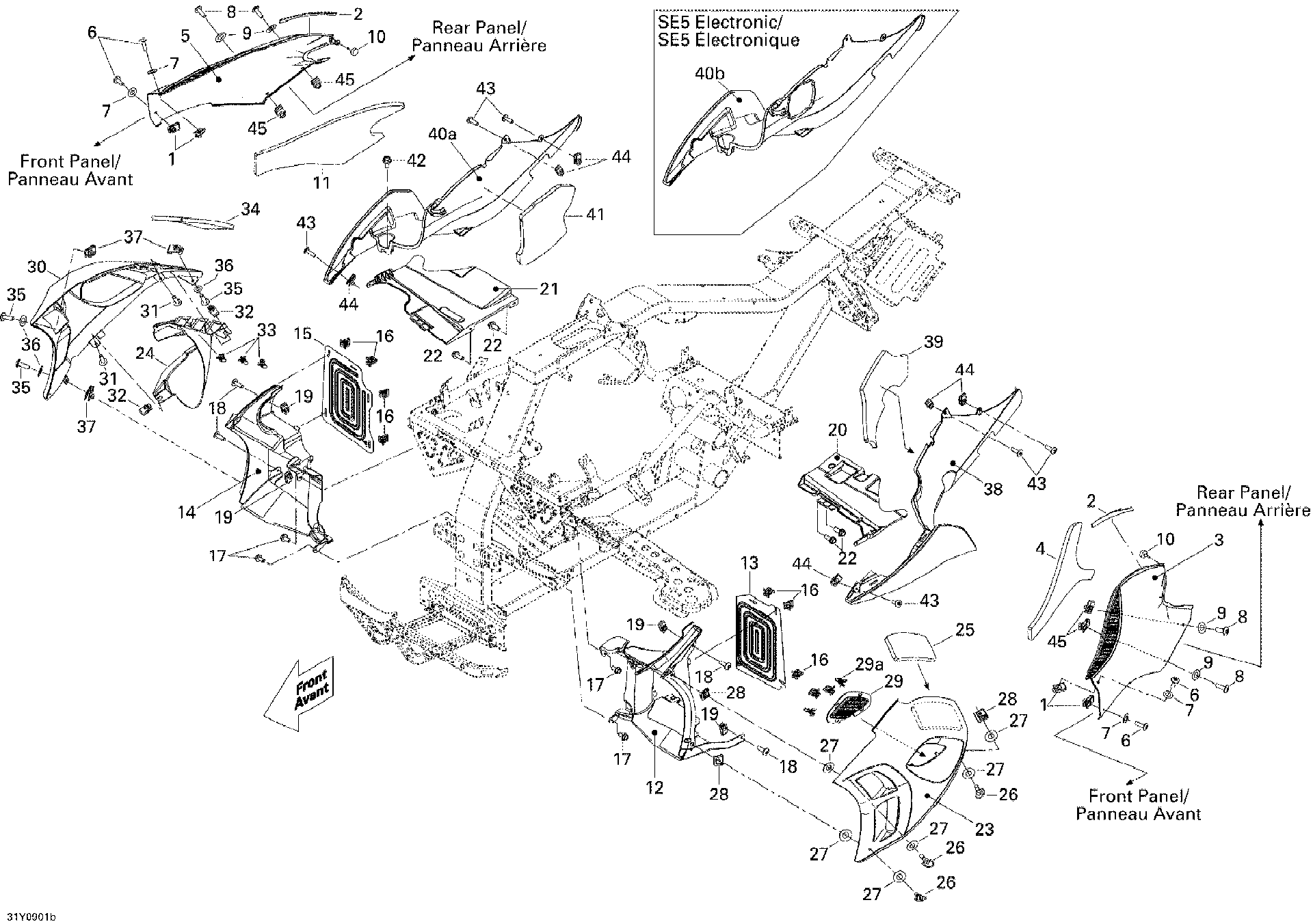Fits 2009 Can-Am Spyder GS Roadster with SM5 transmission LH SIDE Panel Black, OEM Part # 705003173 - schematic diagram