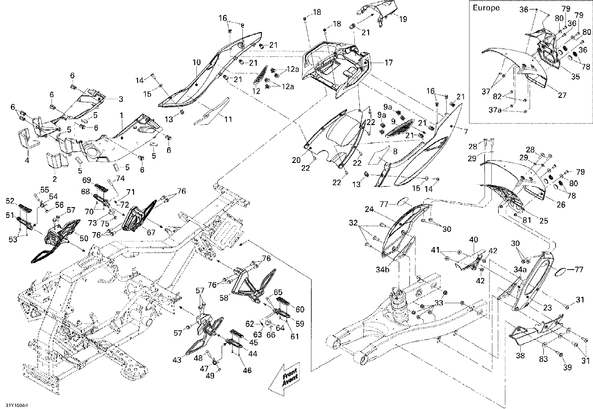 Fits 2010 Can-Am Spyder RS Roadster SE5 / Spyder RS Roadster SM5 REAR TIP Quantum BLUE, OEM Part # 705003893 - schematic diagram
