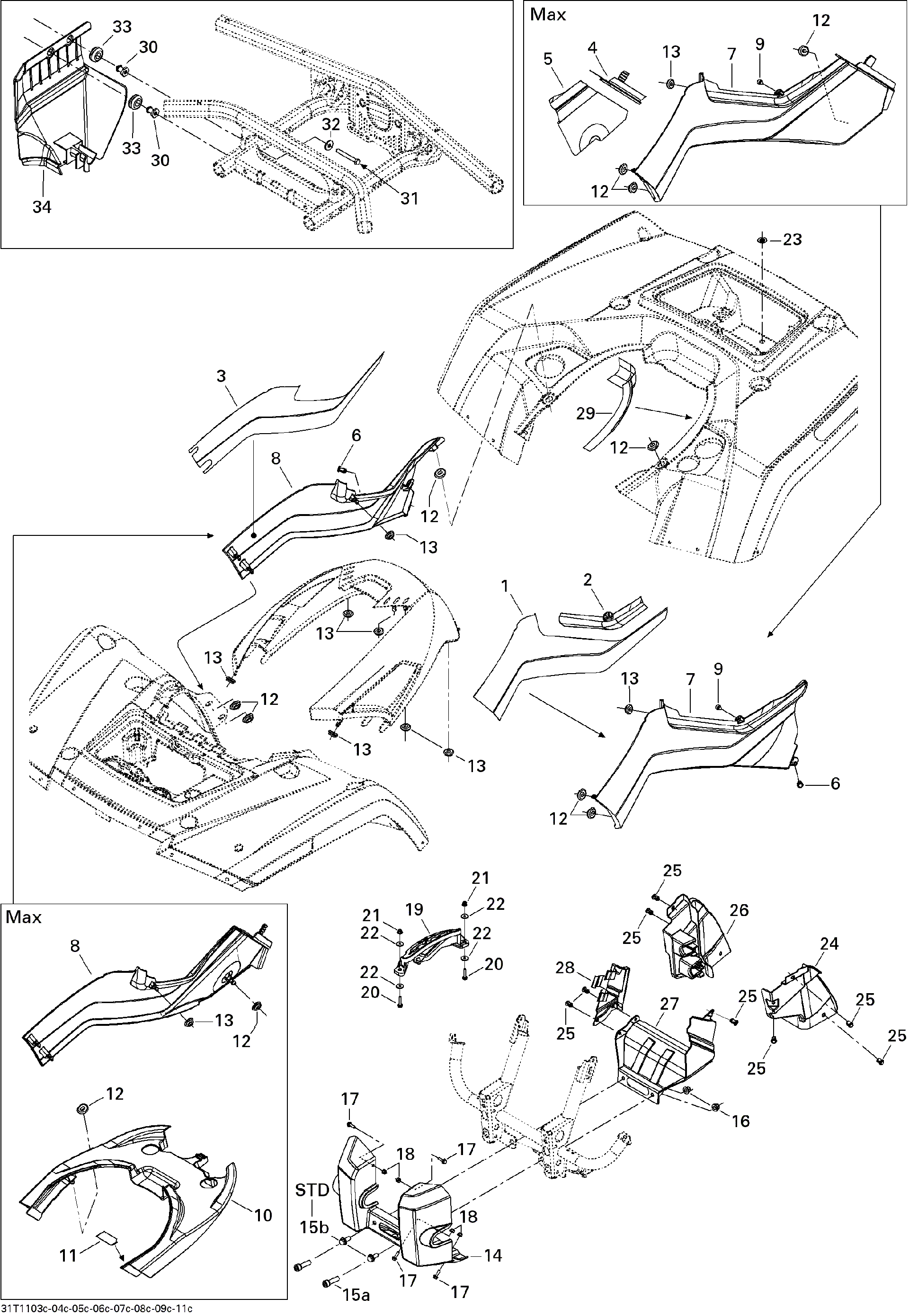 Fits 2011 Can-Am Outlander 650 EFI / Outlander 800R EFI LH Lateral Panel GRIS, OEM Part # 705004223 - schematic diagram