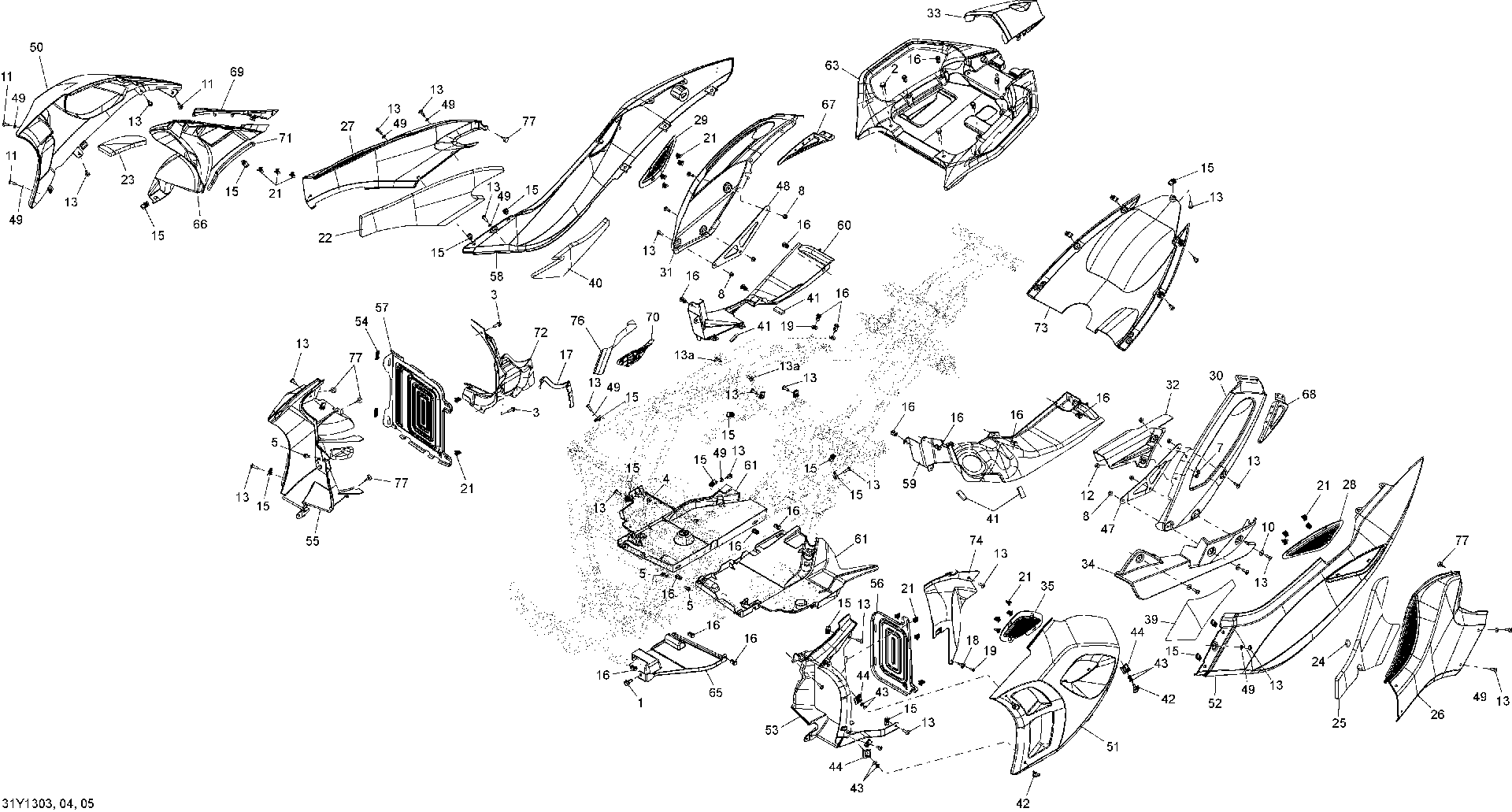 Fits 2011, 2013 Can-Am Spyder RS_RSS SE5 / Spyder RS_RSS SM5 LH SIDE Panel Alloy Orange, OEM Part # 705004645 - schematic diagram