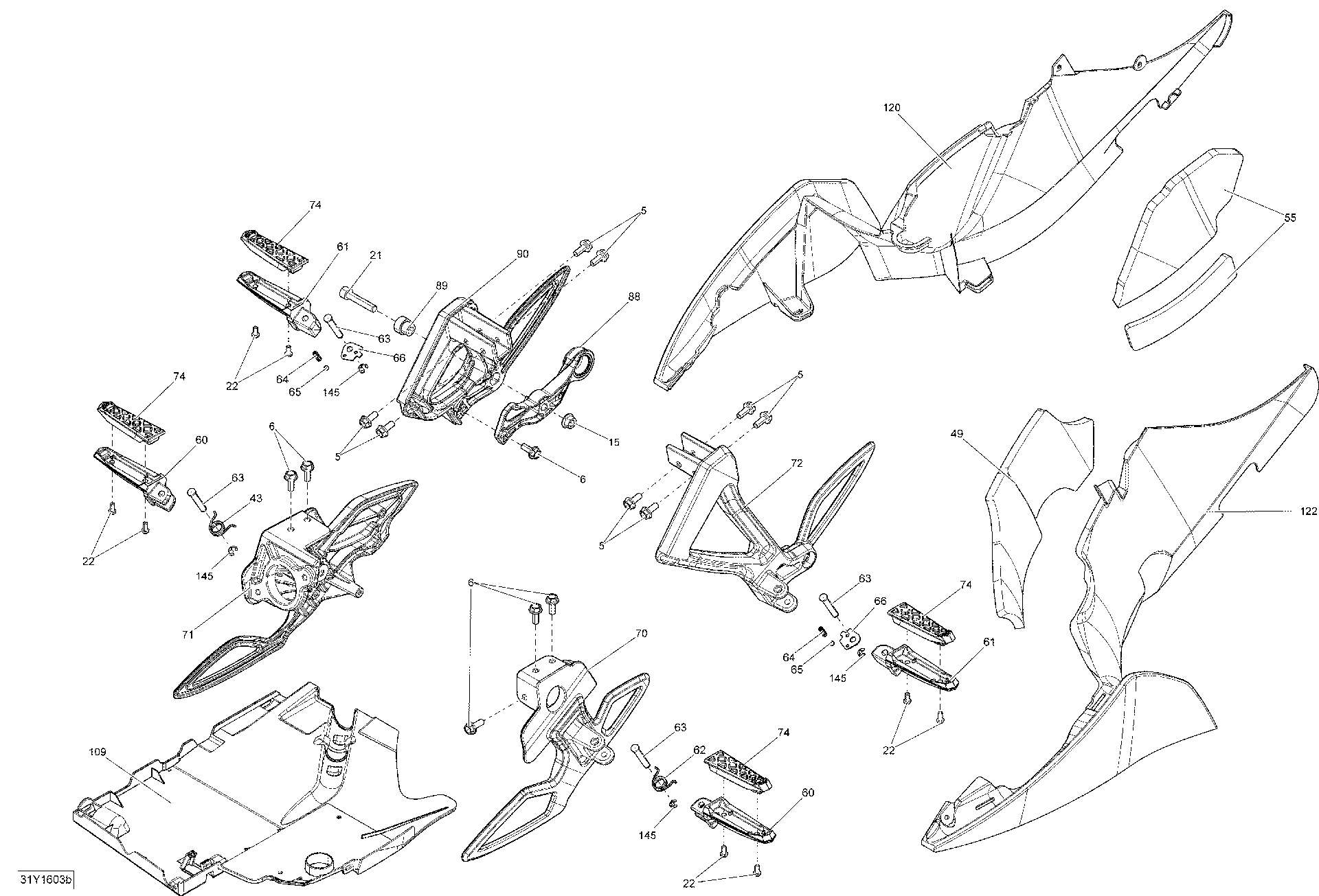 Fits 2011-2016 Can-Am Spyder RSS SE5 / Spyder RSS SM5 RH Front Footrest, OEM Part # 705004672 - schematic diagram