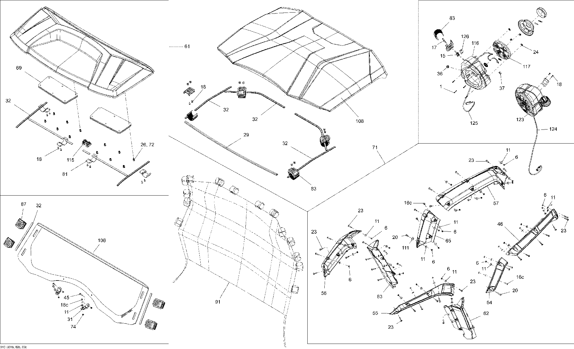 Fits 2012-2013 Can-Am Commander LTD 1000 / Commander LTD ROOF Visor ASS., OEM Part # 705005669 - schematic diagram
