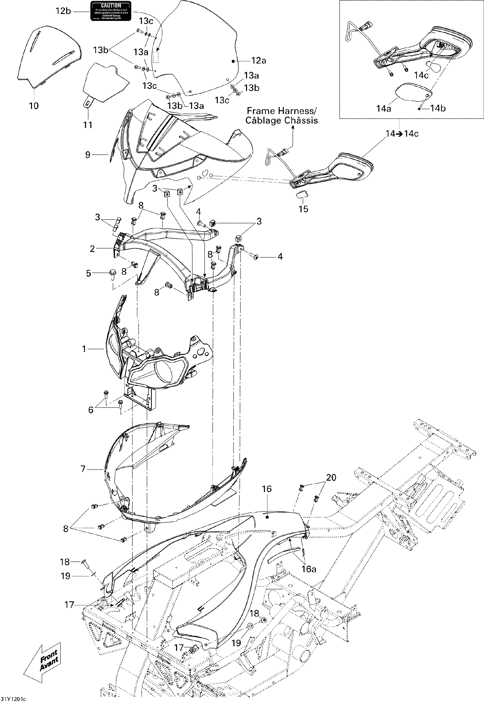 Fits 2012 Can-Am Spyder RS SE5 / Spyder RS SM5 Center Panel Black, OEM Part # 705006272 - schematic diagram