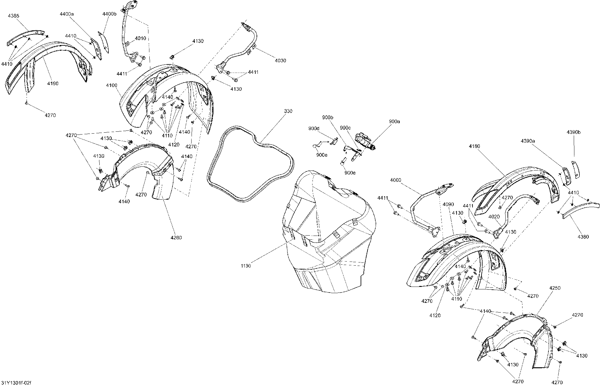 Fits 2013 Can-Am Spyder RT Limited SE5 LH Front Fender LAVA Bronz, OEM Part # 705006507 - schematic diagram