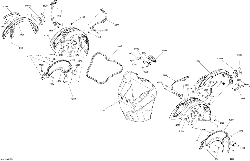 Fits 2013 Can-Am Spyder RT Limited SE5 RH Front Fender Moulding B, OEM Part # 705006519 - schematic diagram