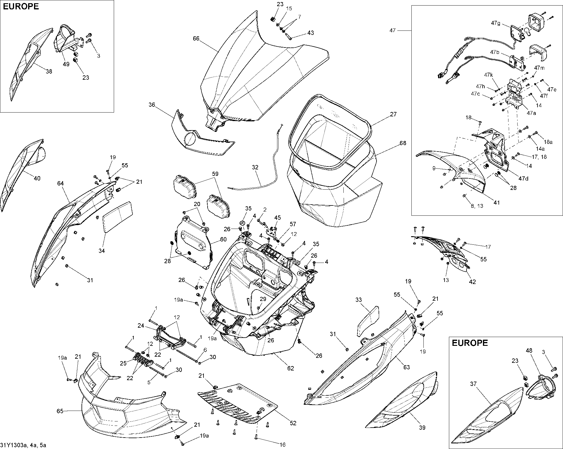Fits 2013 Can-Am Spyder RS_RSS SE5 / Spyder RS_RSS SM5 LH Front Pannel Orange, OEM Part # 705006878 - schematic diagram