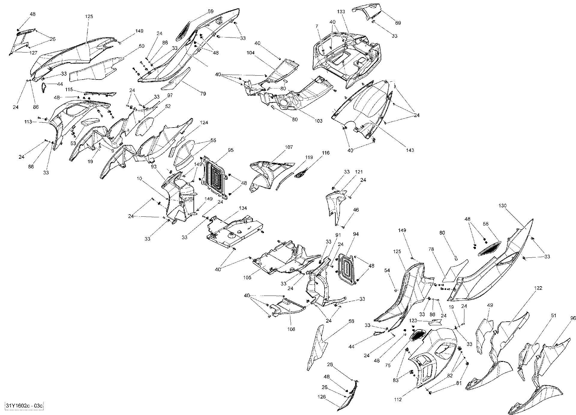 Fits 2013-2016 Can-Am Spyder RS SE5 / Spyder RS SM5 LH Inner HEAT Deflector, OEM Part # 705006981 - schematic diagram