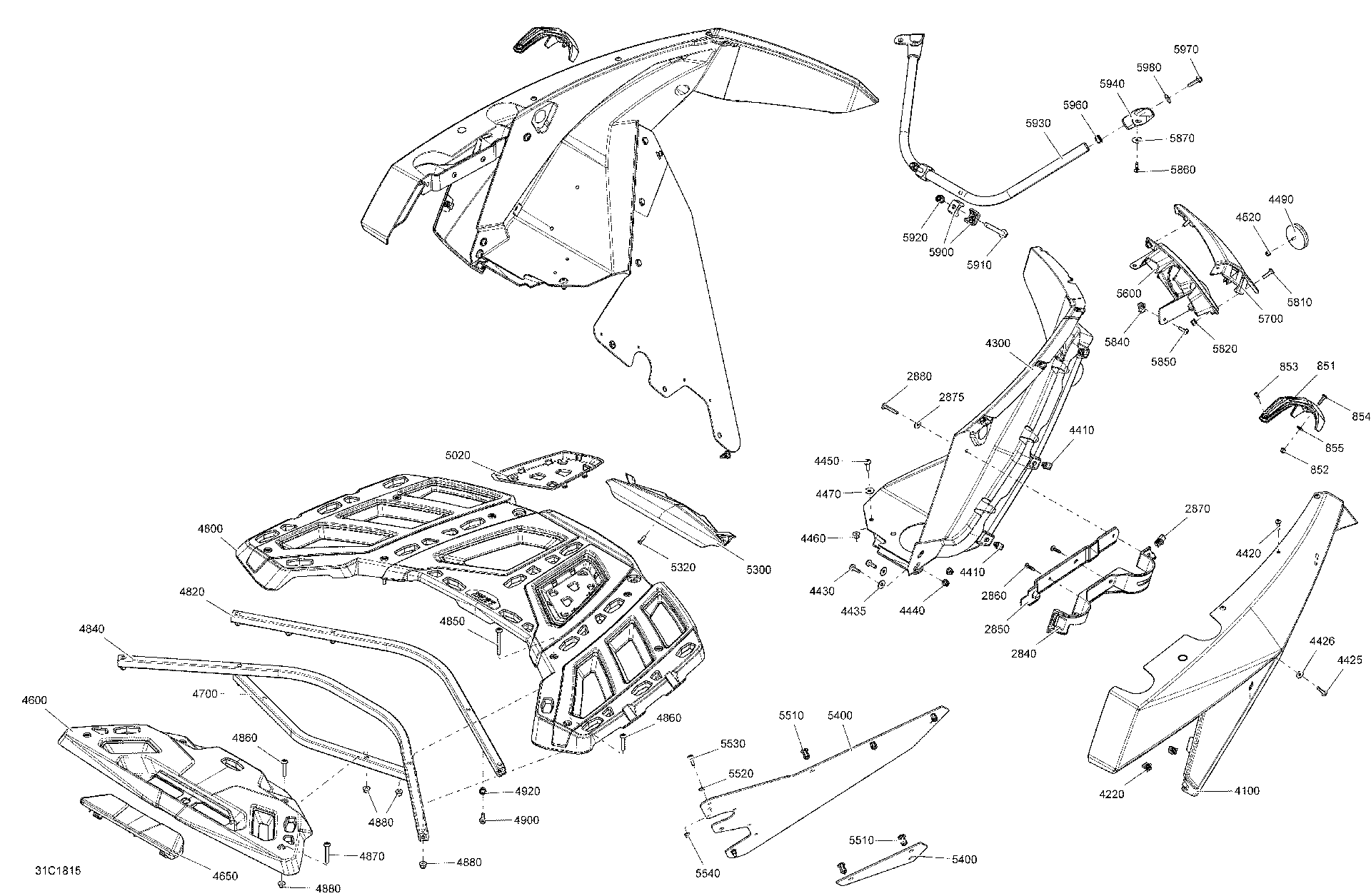 Fits 2014-2018 Can-Am 1- Maverick / 2- Maverick MAX RH REAR Fascia Trim, White, OEM Part # 705007371 - schematic diagram