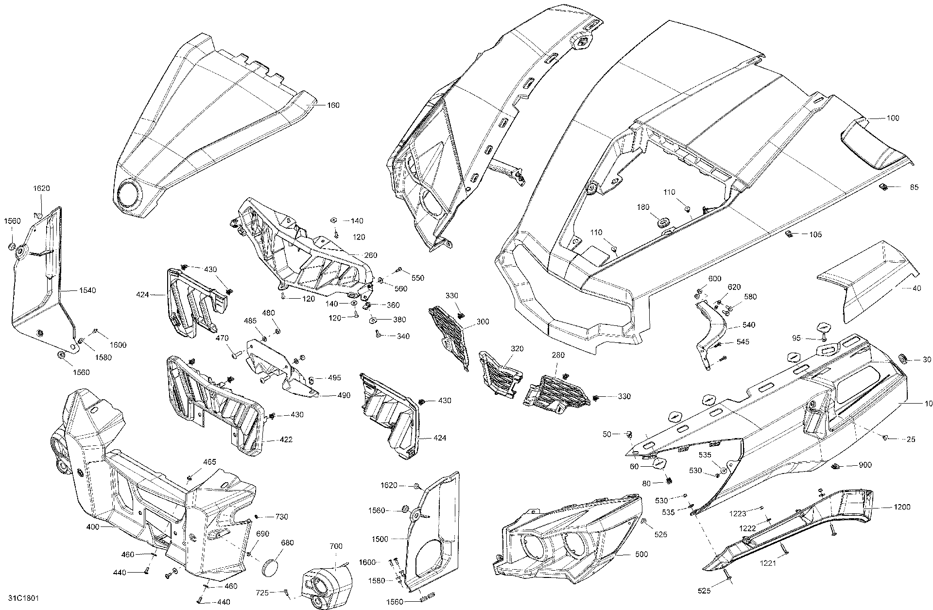 Fits 2015-2018 Can-Am 1- Commander 800R EFI / 2- Commander 1000R EFI Fixed Hood, Brushed Alumin, OEM Part # 705008346 - schematic diagram