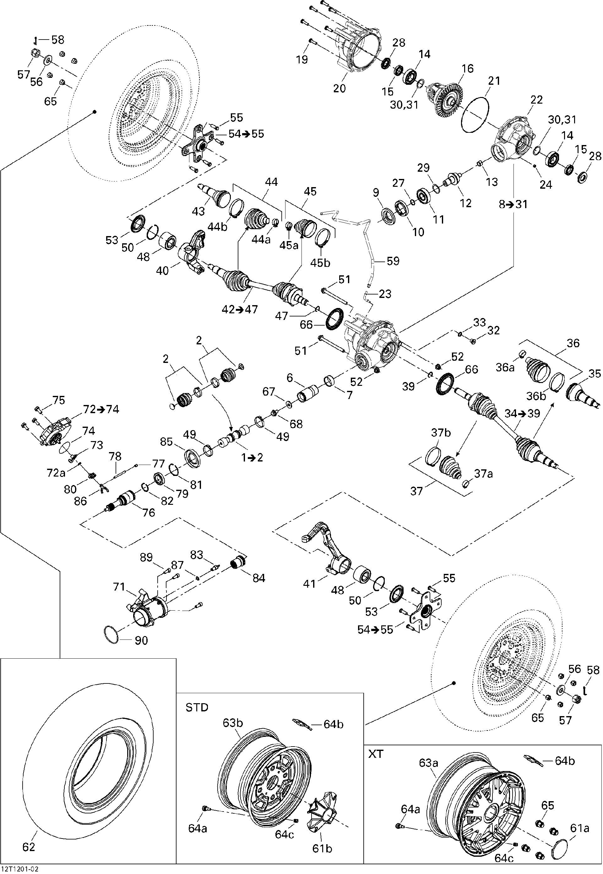 Fits 2010-2012 Can-Am Outlander Max STD / Outlander STD RIM 12 INCH X 6, OEM Part # 705400689 - schematic diagram
